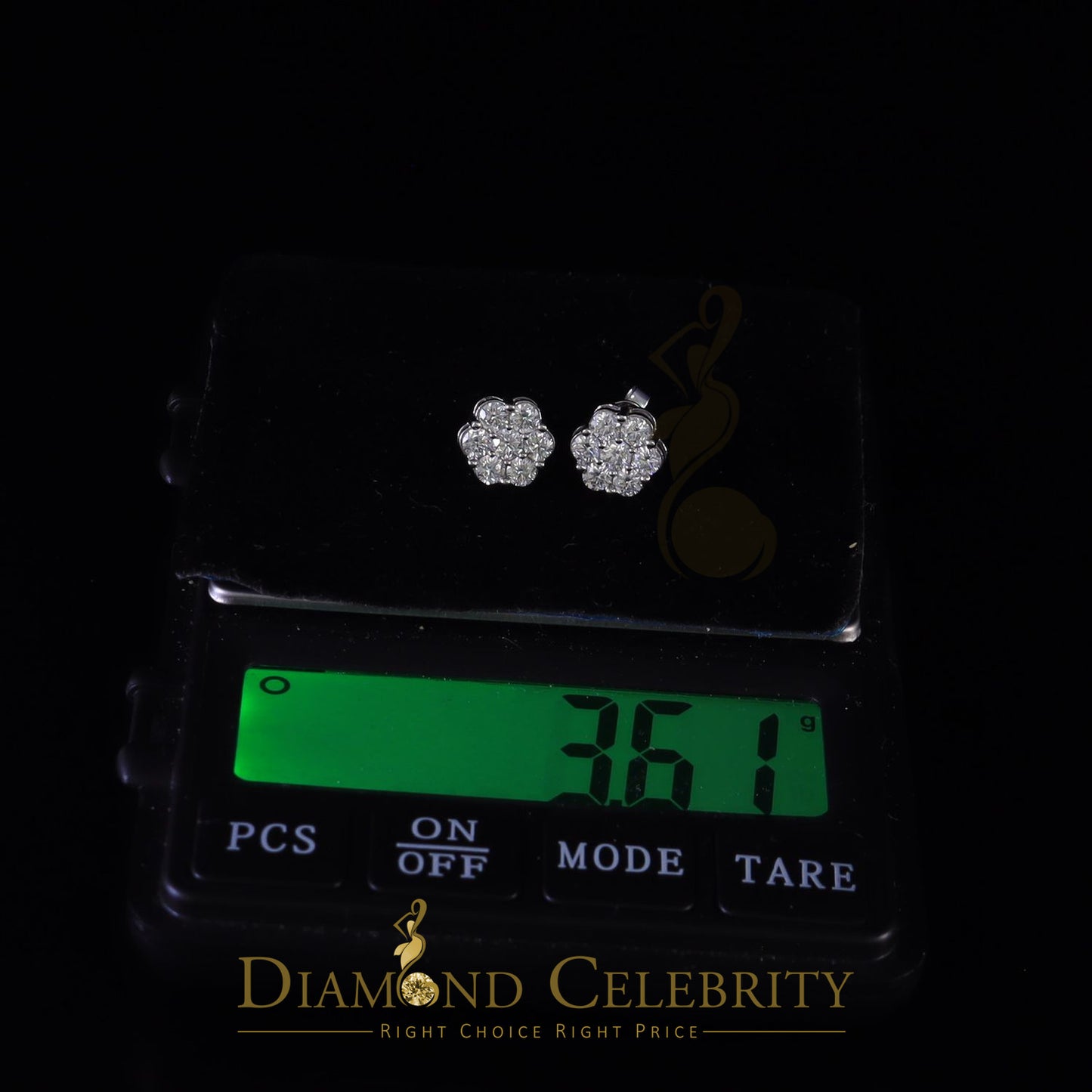 DiamondCelebritees Real Moissanite VVS 'D' Color 2.25 ct 10k Real White Gold Stud FLORAL Earrings