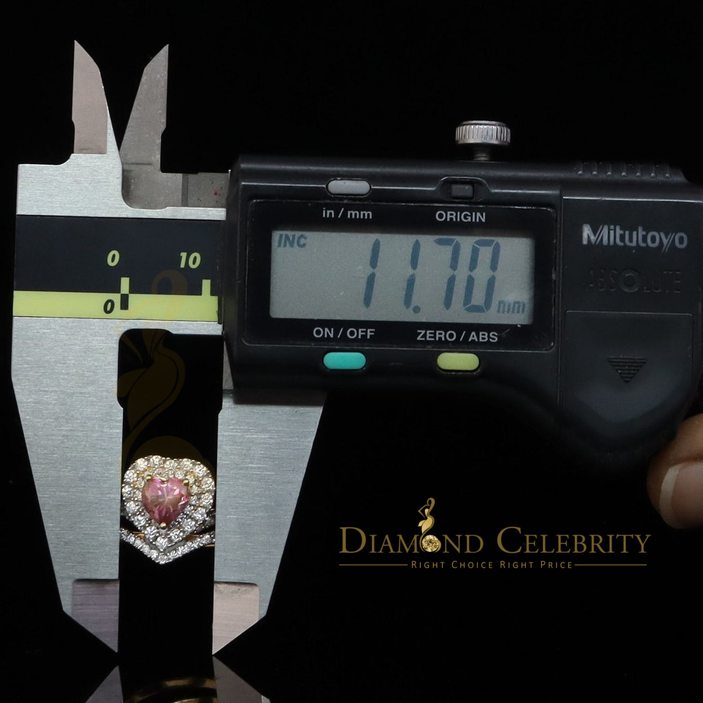 DiamondCelebritees 1.66CT Women's925 Silver Yellow VVS D Pink&White Moissanite Heart Double RingSZ7