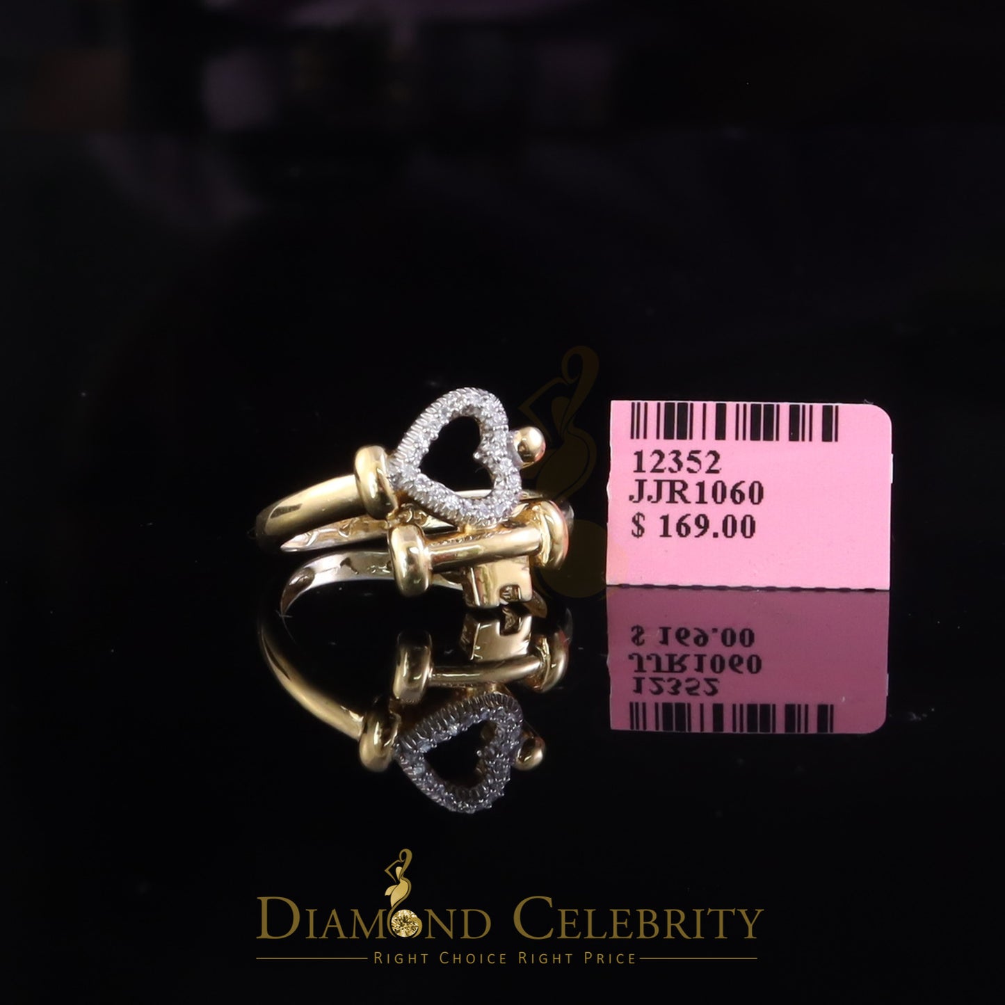 DiamondCelebritees 925 Yellow Silver 0.20ct Cubic Zirconia Promise Heart Key Womens Ring Size 8