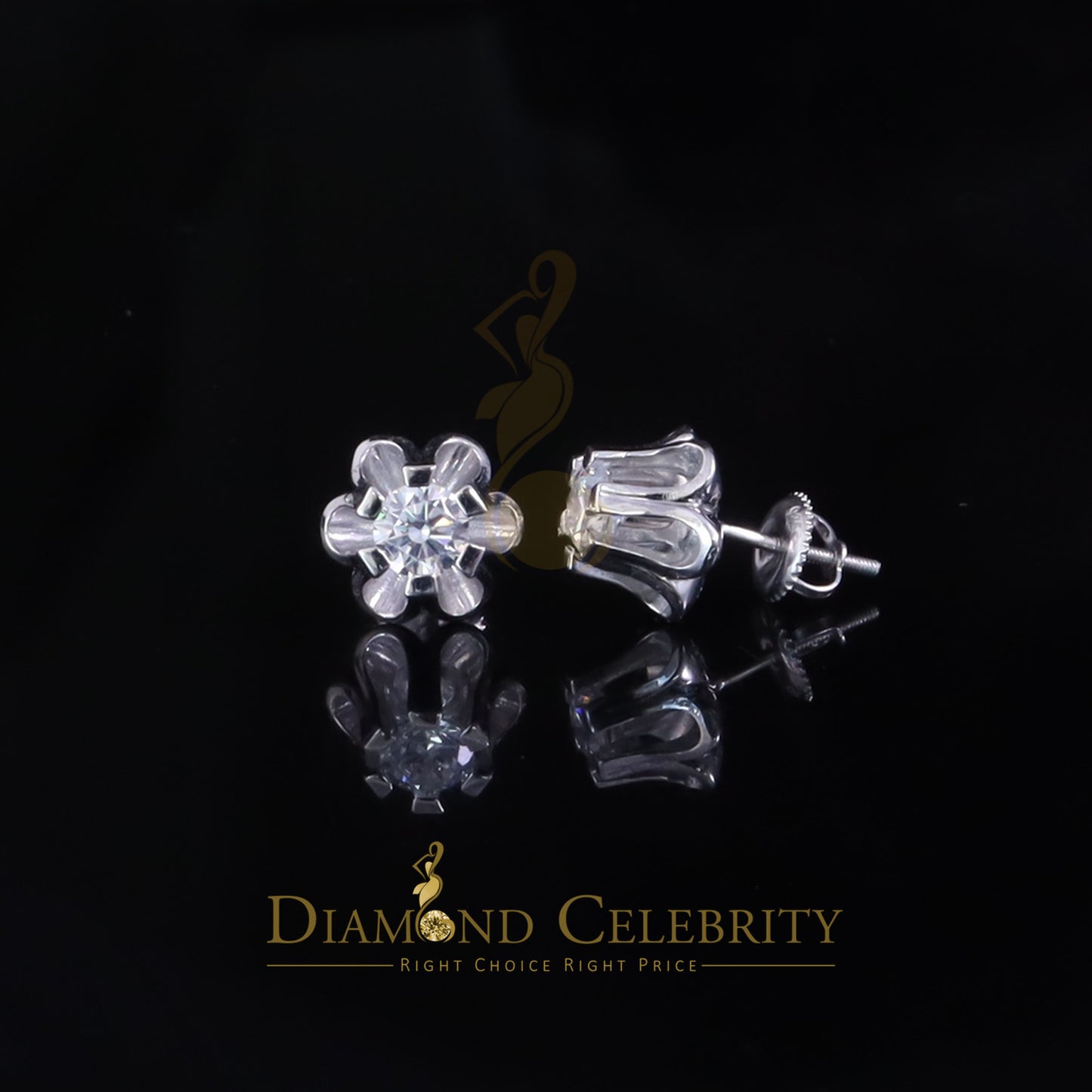 Diamondcelebritees 925 Silver Moissanite 1.00ct Buttercup Stud Earrings for Men and Women