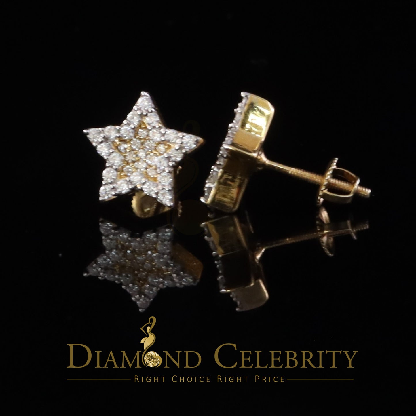 DiamondCelebritees 925 Yellow Silver 0.66ct VVS 'D' Moissanite Star Stud Earring Men's/Womens