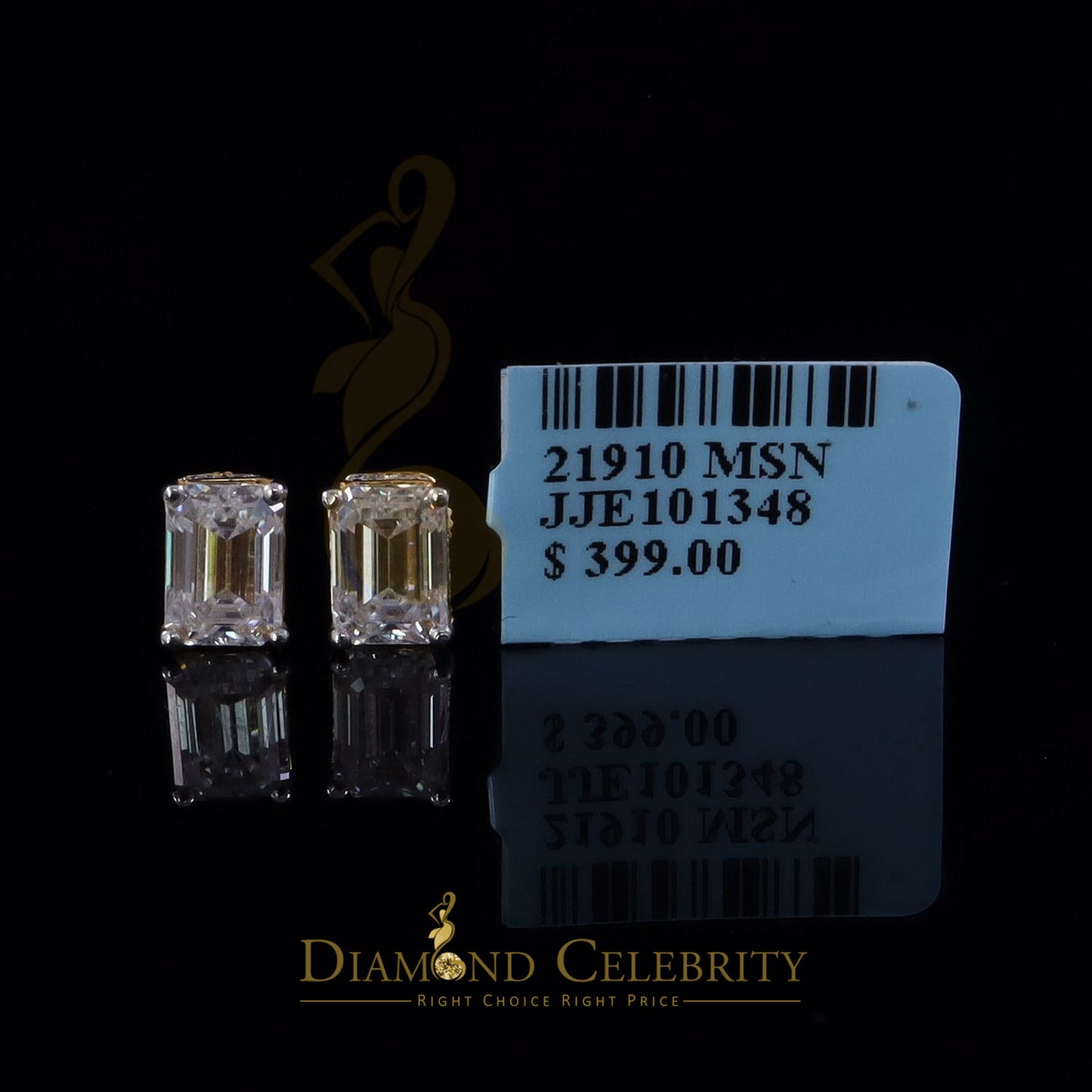 DiamondCelebritees Men's/Women's925 Silver Yellow 2.50ct VVS D Moissanite Emerald cut Stud Earrings