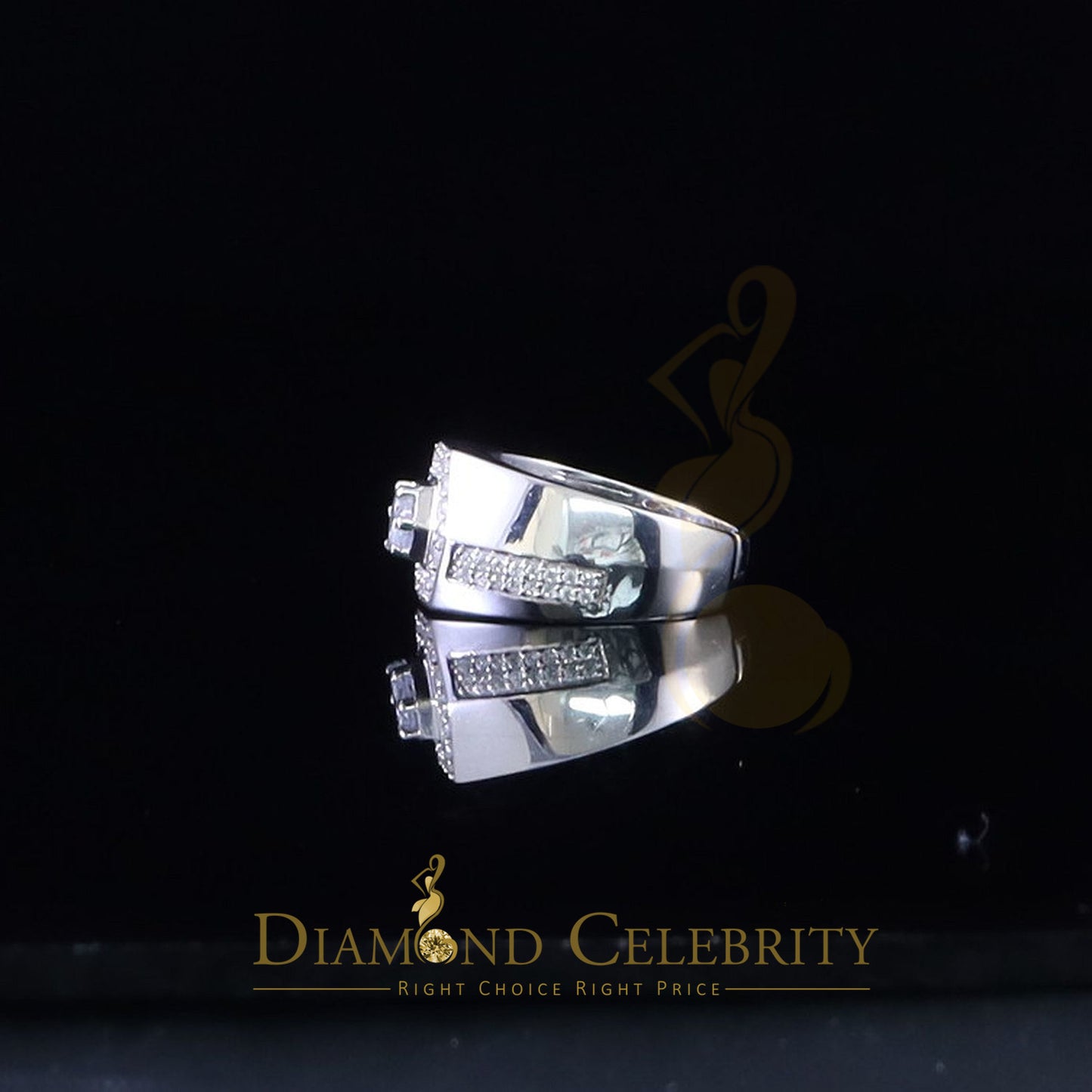 DiamondCelebritees 925 White Sterling Silver Cubic Zirconia 2.44ct Men Adjustable Ring Size 8 to 10