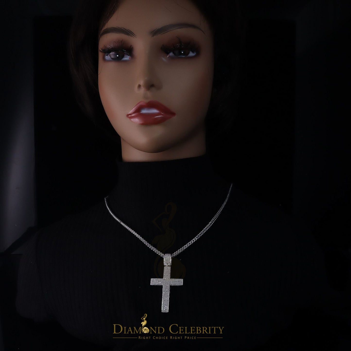 DiamondCelebritees Real 0.85ct Diamond 925 Sterling Silver CROSS Charm Necklace Pendant in White