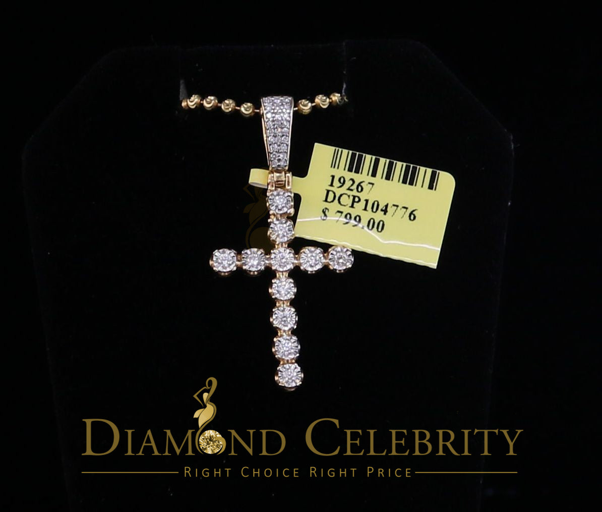 DiamondCelebritees Real 0.33ct Diamond Sterling Silver CROSS Charm Fashion Necklace Yellow Pendant