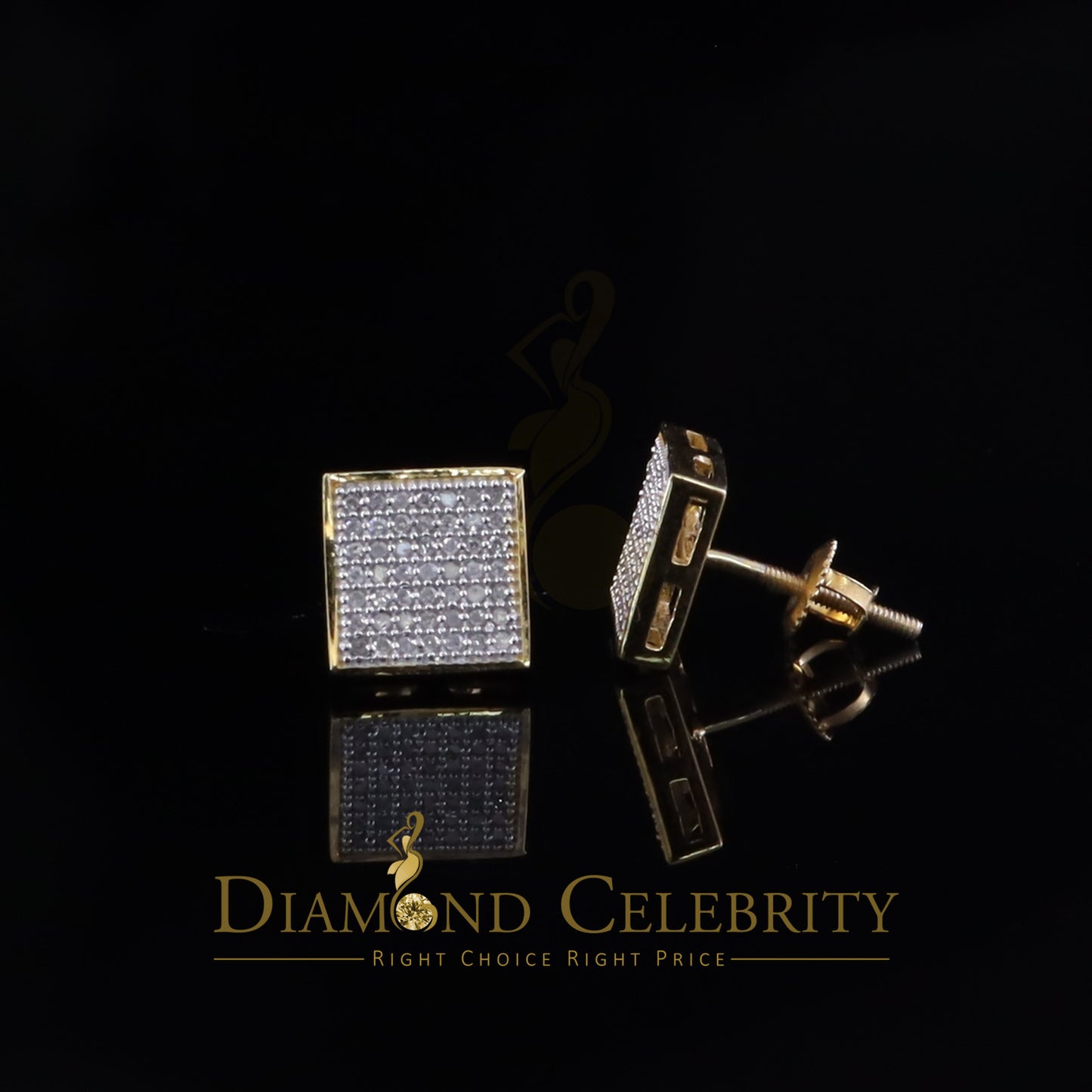 DiamondCelebritees 0.25ct Diamond 925 Sterling Silver Yellow Princess Shape Stud Earring For Womens
