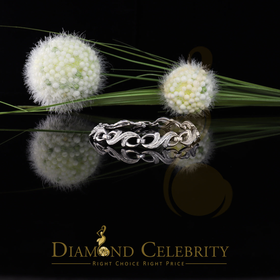 Diamondcelebritees Genuine Diamonds 925 Silver White Exotic Design Bracelet Size 7 Inch 0.20CT