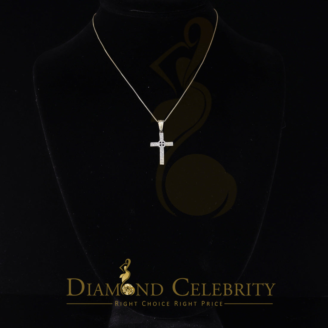 DiamondCelebritees Real 0.25ct Diamond 925 Sterling Silver CROSS Charm Necklace Yellow Pendant