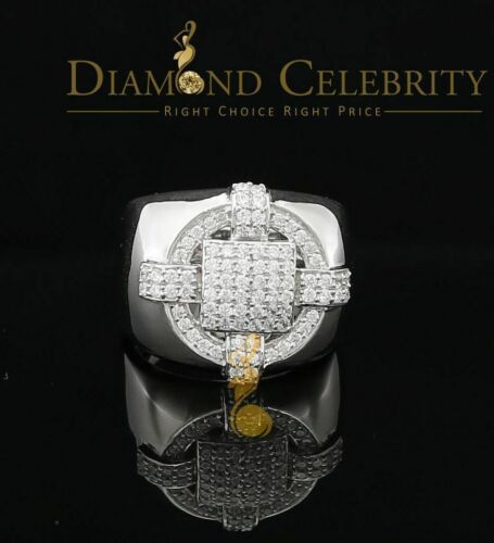 DiamondCelebritees White Silver Square 1.70ct Cubic Zirconia Men's Adjustable Ring From SZ 9 to 11