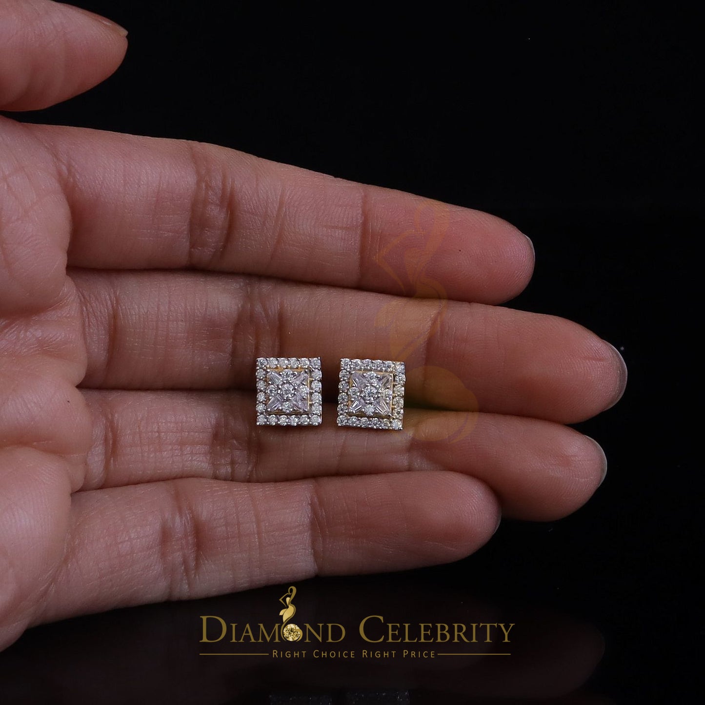 DiamondCelebritees New Women's/Men's 925 Silver Yellow 0.75ct VVS D Moissanite Square Stud Earrings