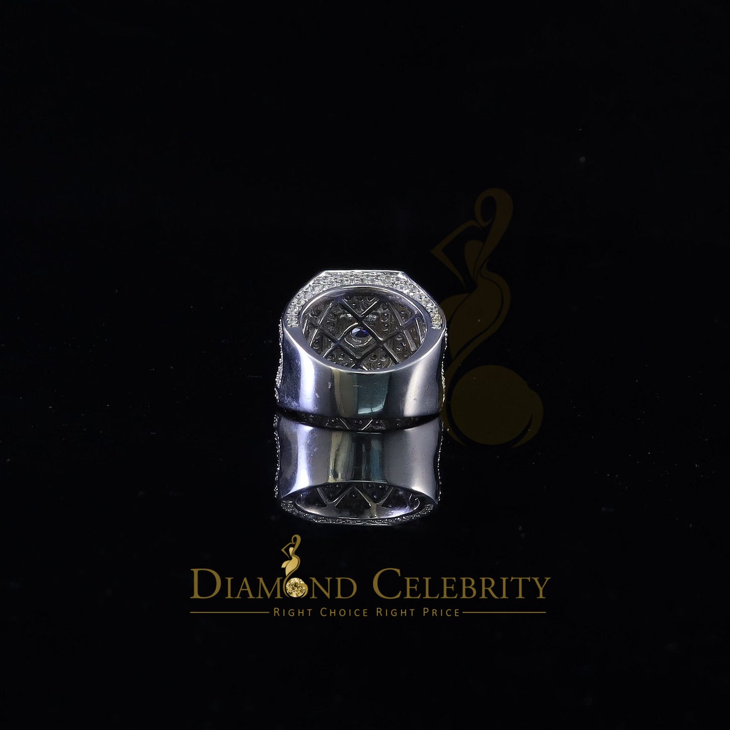 DiamondCelebritees 925 Silver White 14.00ct Cubic Zirconia Wide Band Men's Engagement Ring Size 10