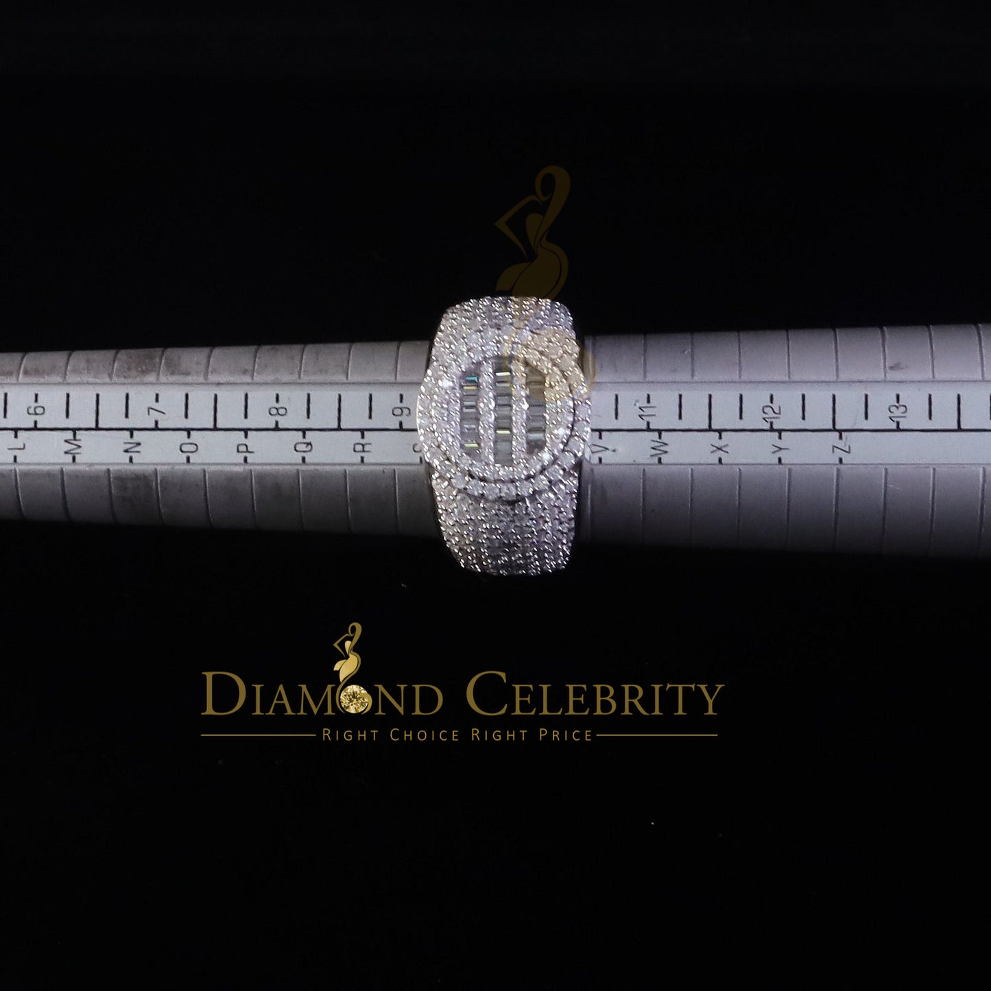DiamondCelebritees 4.50ct White Silver VVS 'D' Moissanite Baguette Round Rings SZ 10 for Men's