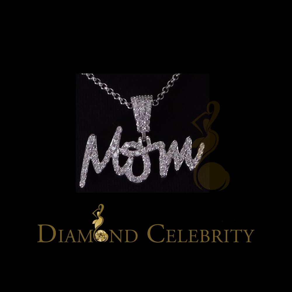 DiamondCelebritees Small MOM Pendant with 0.90ct Cubic Zirconia White 925 Silver for Mother's Day