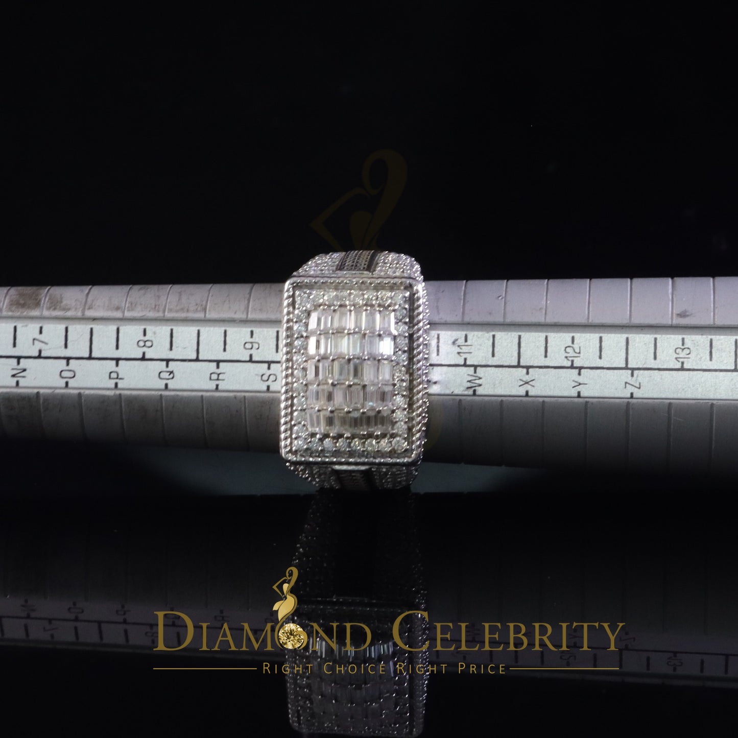 DiamondCelebritees Men's for 925 White Silver 4.50ct VVS 'D' Moissanite Rectangle Rings Size 10
