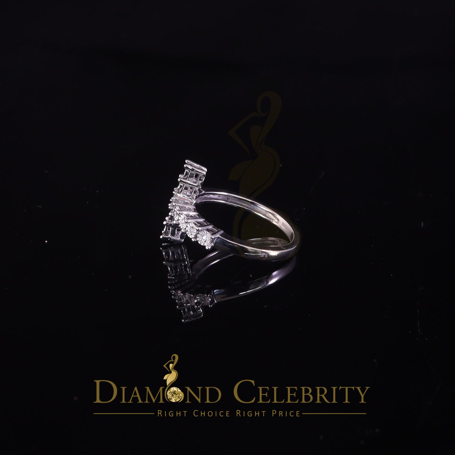 DiamondCelebritees 0.05ct Real Diamond 925 Sterling White Silver Sideways Cross Womens Ring Size 7