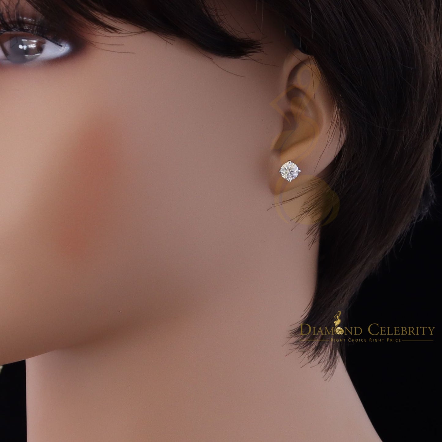 DiamondCelebritees Mens/Women Stud Yellow 925 Silver W/ 1.00ct VVS 'D' Moissanite Stud Earring