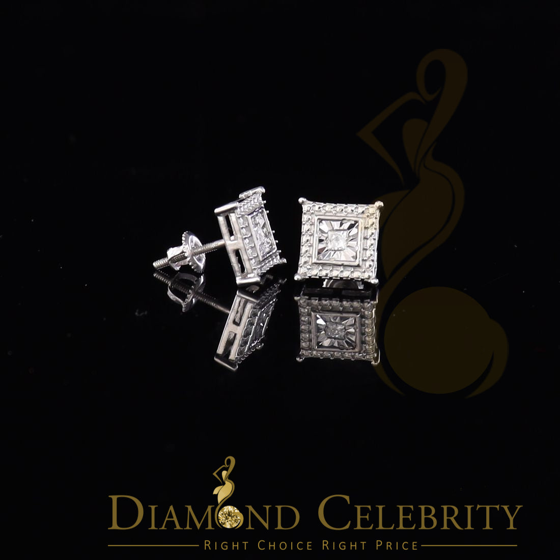 DiamondCelebritees 0.10ct Diamond Stud Squre Earrings For Women White 925 Sterling Silver For Men