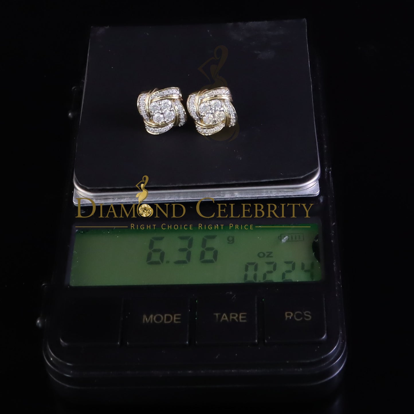 DiamondCelebritees New Men's Knot Stud 1.00ct VVS D Moissanite 925 Yellow Silver Women Earrings