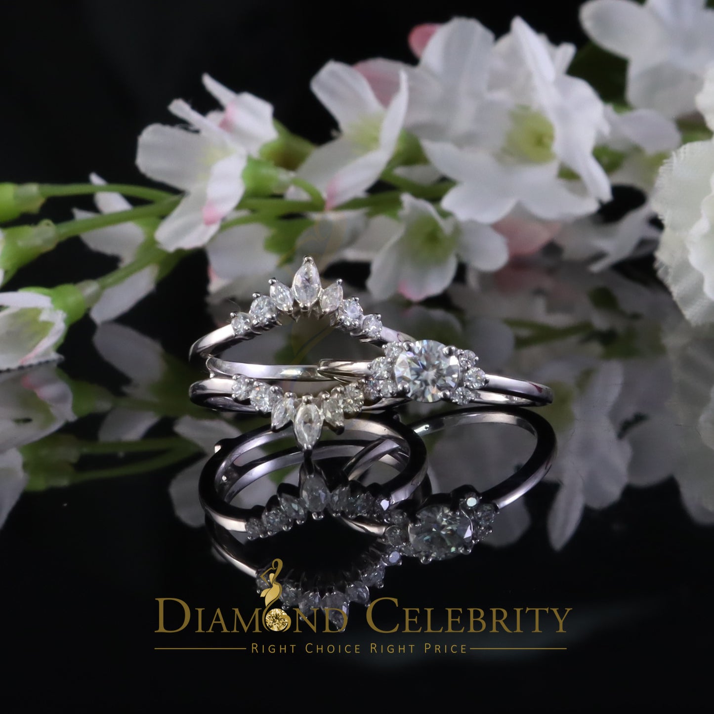 DiamondCelebritees Women 925 Silver White 1.25ct VVS D Solitaire Moissanite Bridal Insert Ring SZ 7