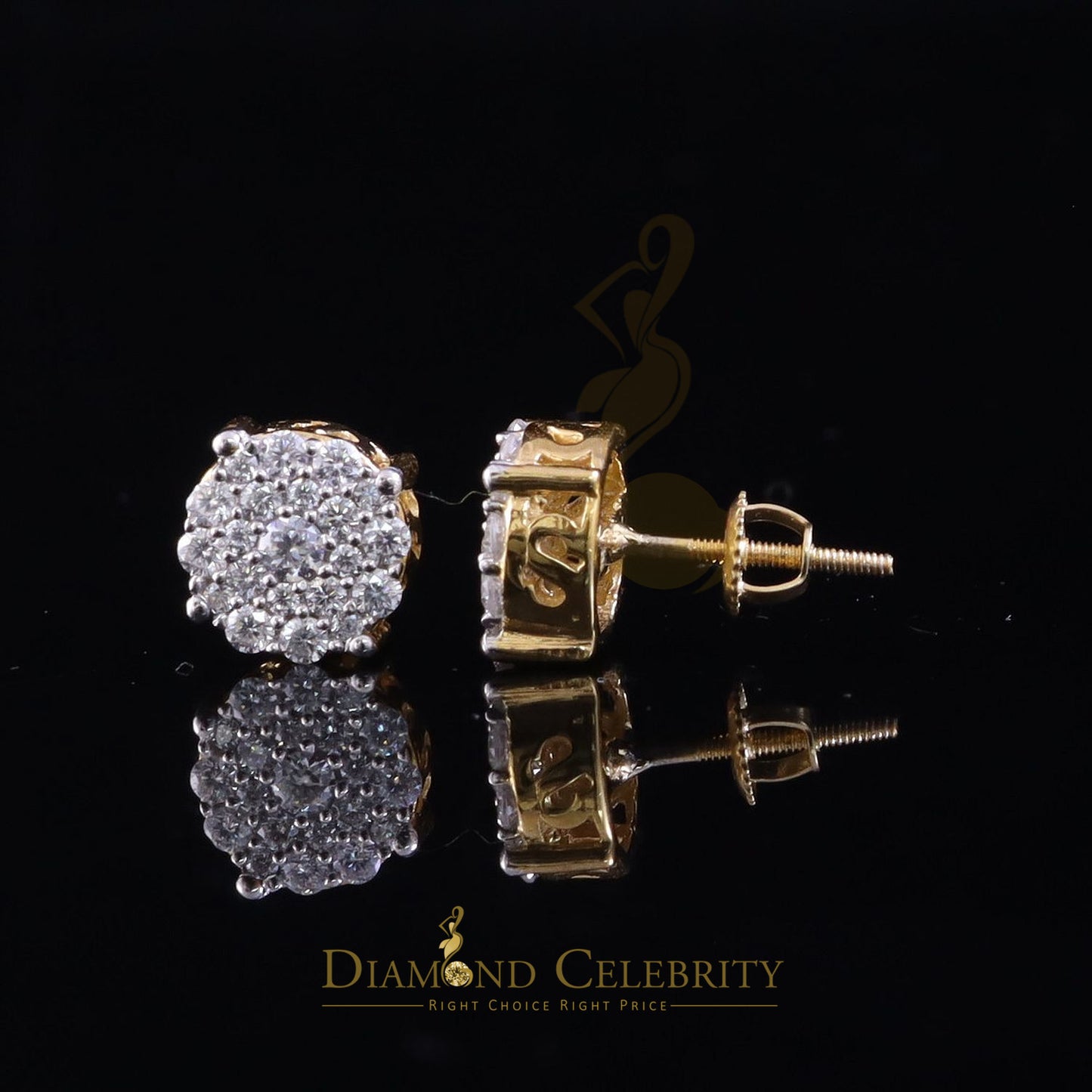 DiamondCelebritees New Women's/Mens 925 Silver Yellow 1.00ct VVS D Moissanite Round Stud Earrings