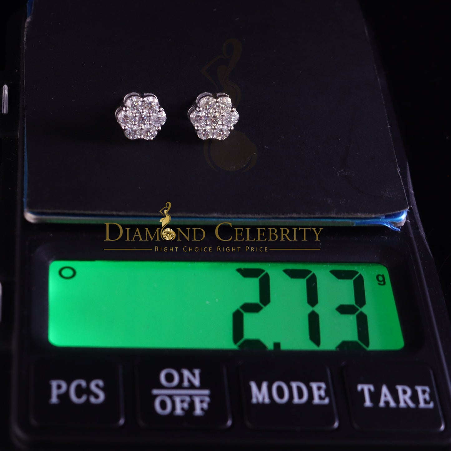 DiamondCelebritees 1.50ct Vvs 'D' Color Genuine Moissanite Stud FLORAL Earrings 10k Real White Gold
