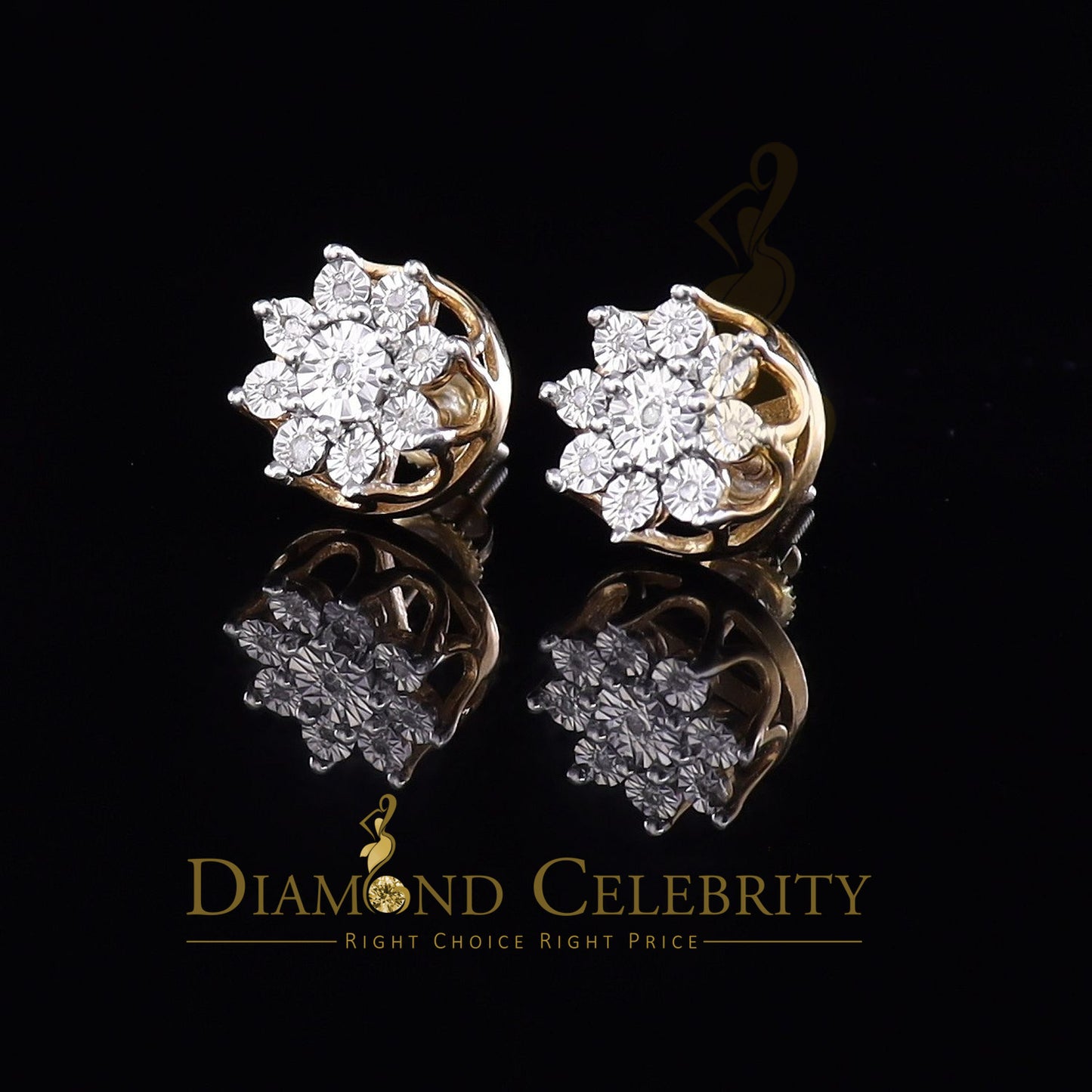 DiamondCelebritees Yellow 925 Sterling Silver 0.10ct Diamond For Men's & Women's Floral Earrings