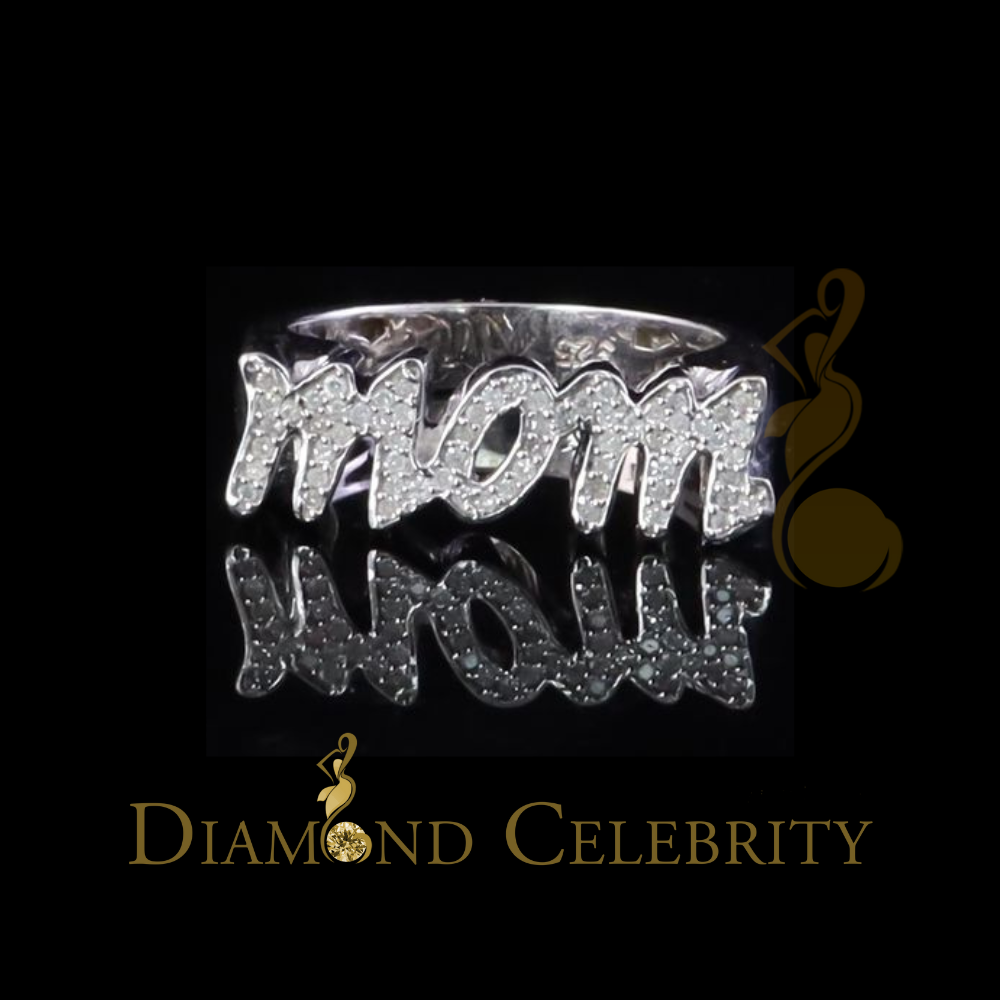 DiamondCelebritees 0.25 CT Real Diamond Mom Ring 925 Sterling White Silver Fashion Womens in Size 7