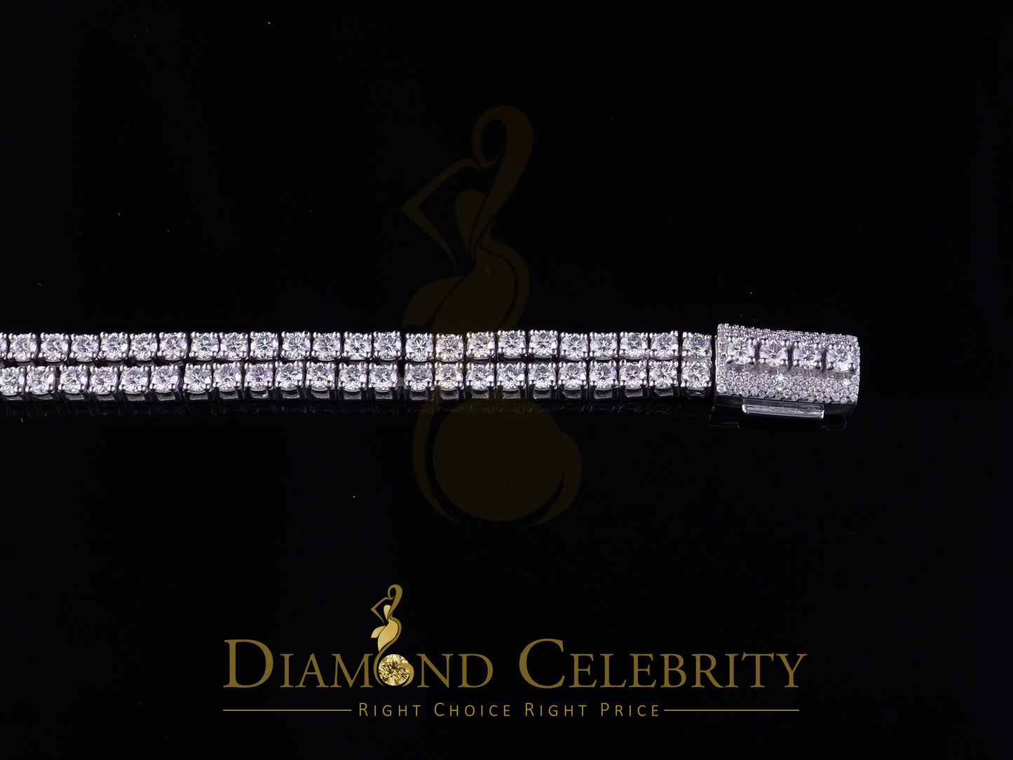Diamondcelebritees Tennis Bracelete 4mm Thick 8" Long 15ct Moissanite White 925 Silver Round 2Row