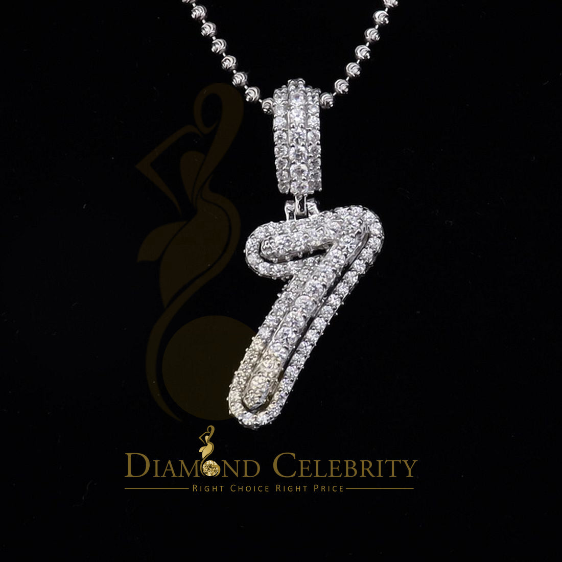 DiamondCelebritees Promise Numeric Number '1' Sterling Silver Pendant White Cubic Zirconia Stone