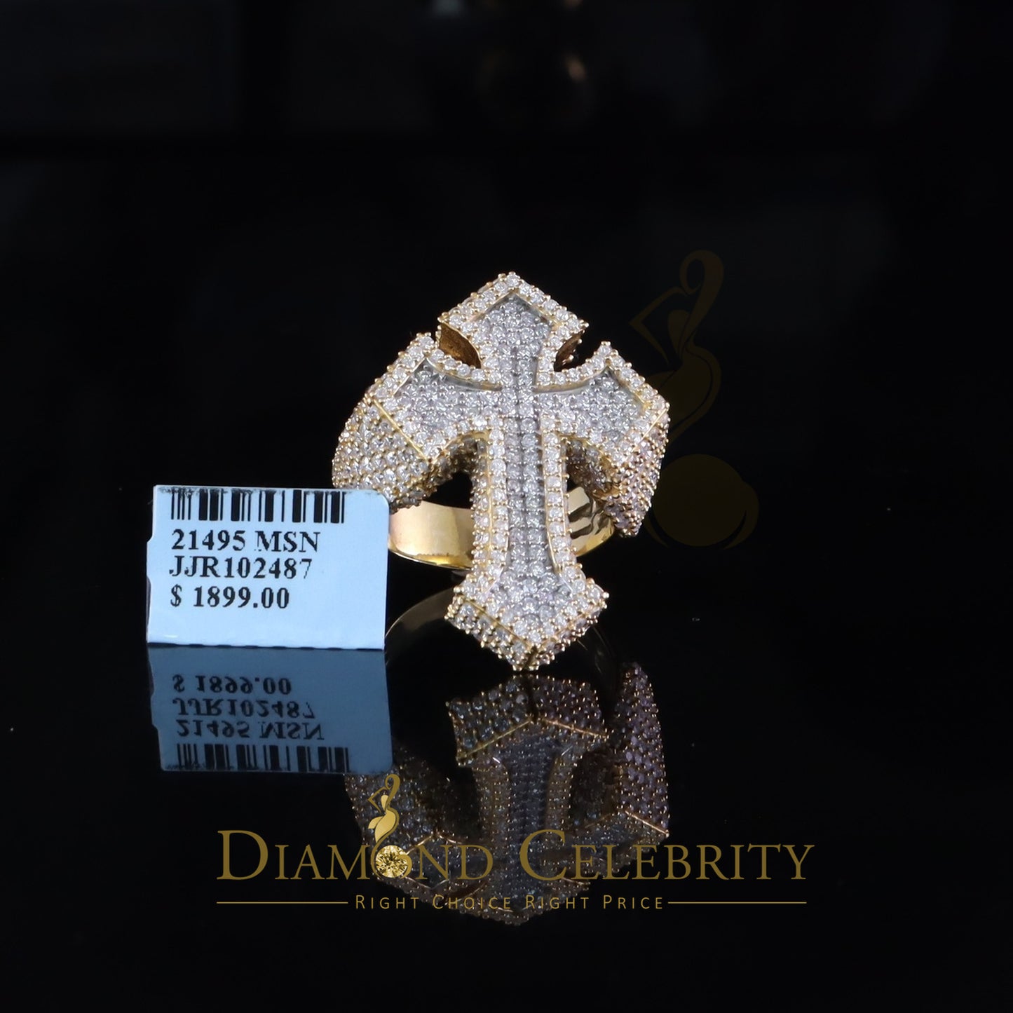 DiamondCelebritees Men's Yellow Cross 925 Sterling Silver 5.50ct VVS D Moissanite Rings Size 10