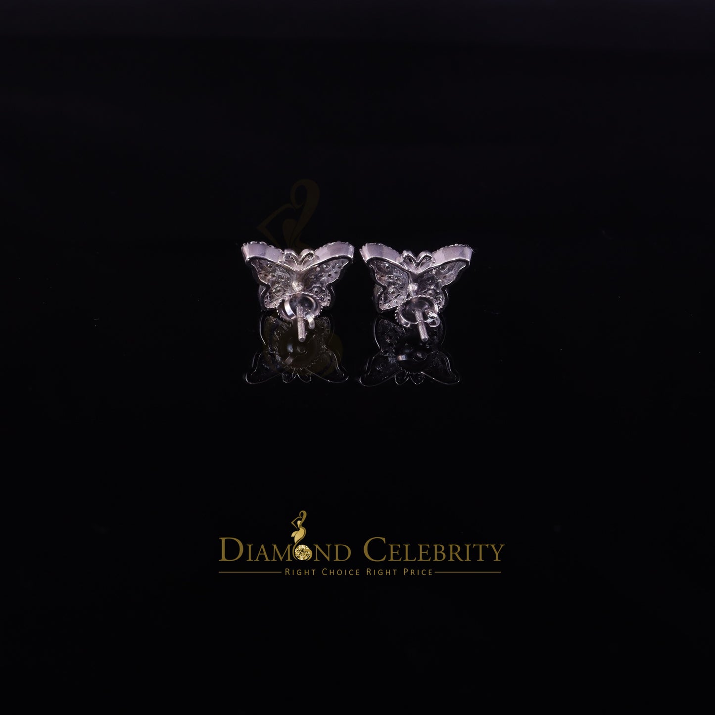 Diamondcelebritees Men's/Women's 925 Silver White 0.50ct VVS 'D' Moissanite Butterfly Stud Earrings