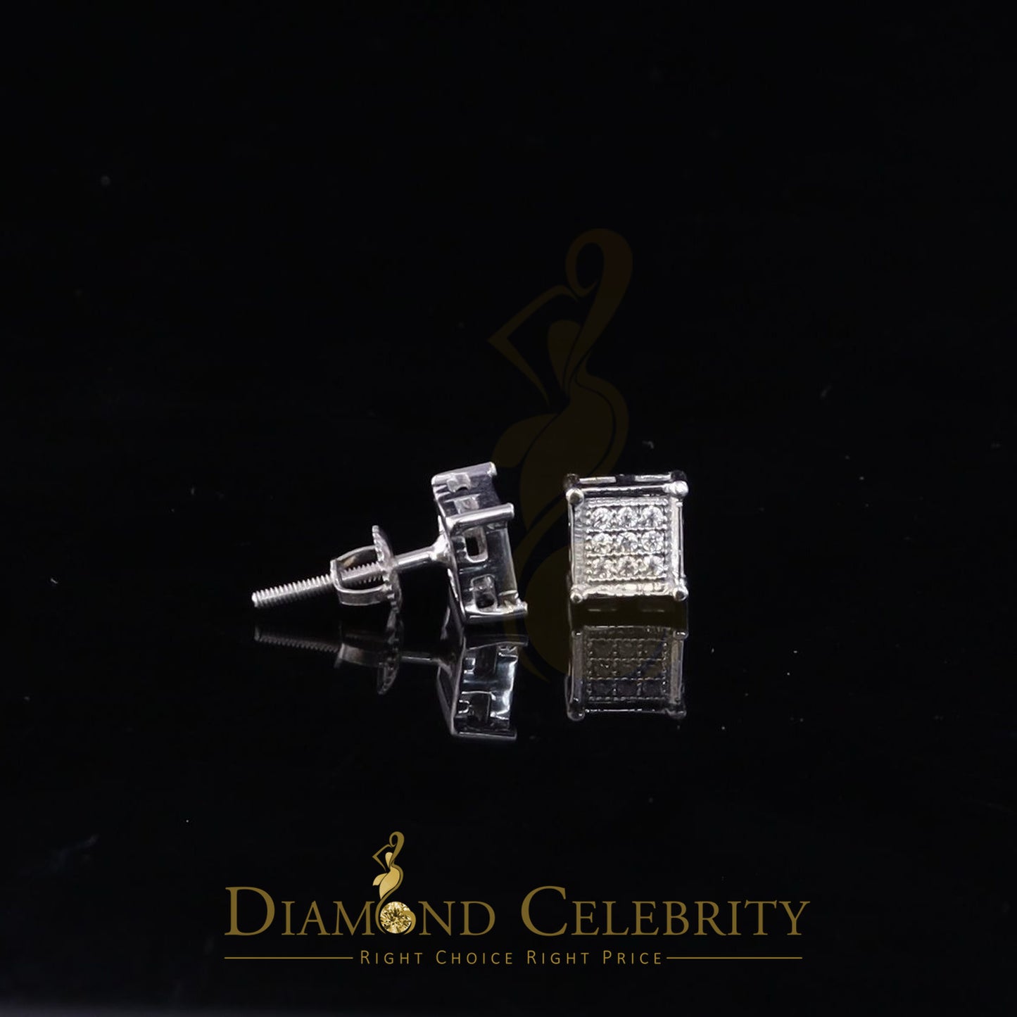 DiamondCelebritees White 925 Silver Men's & Women's Elegant 0.14ct Cubic Zirconia Square Earrings