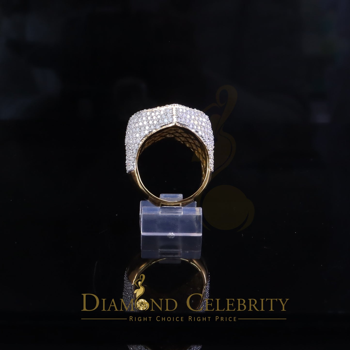 DiamondCelebritees Men's 925 Yellow Silver 5.00ct VVS 'D' Round Moissanite Heart Ring Size 8