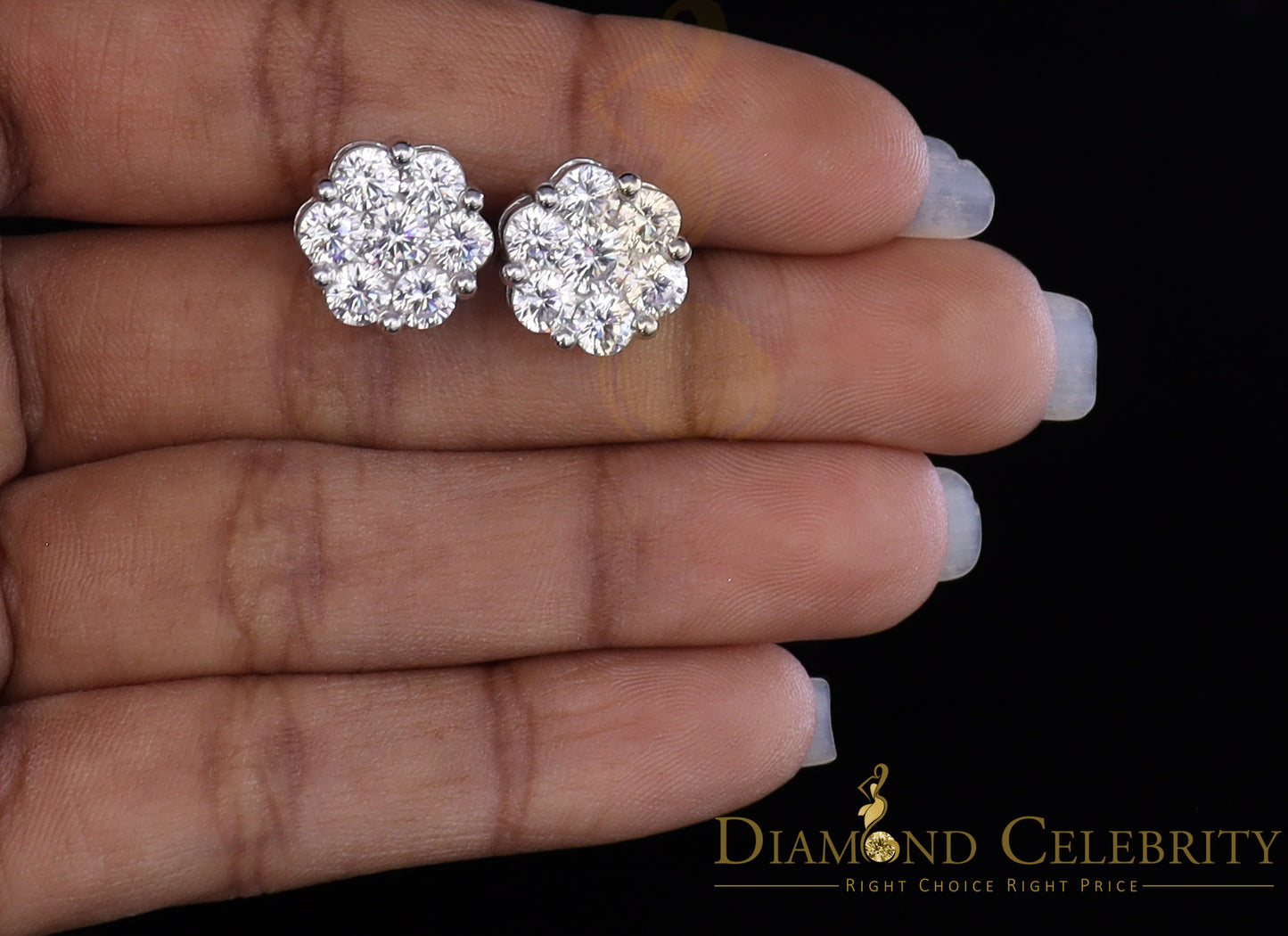DiamondCelebritees 925 Silver White 1.56ct Cubic Zirconia Hip Hop Floral Women's & Men's Earrings