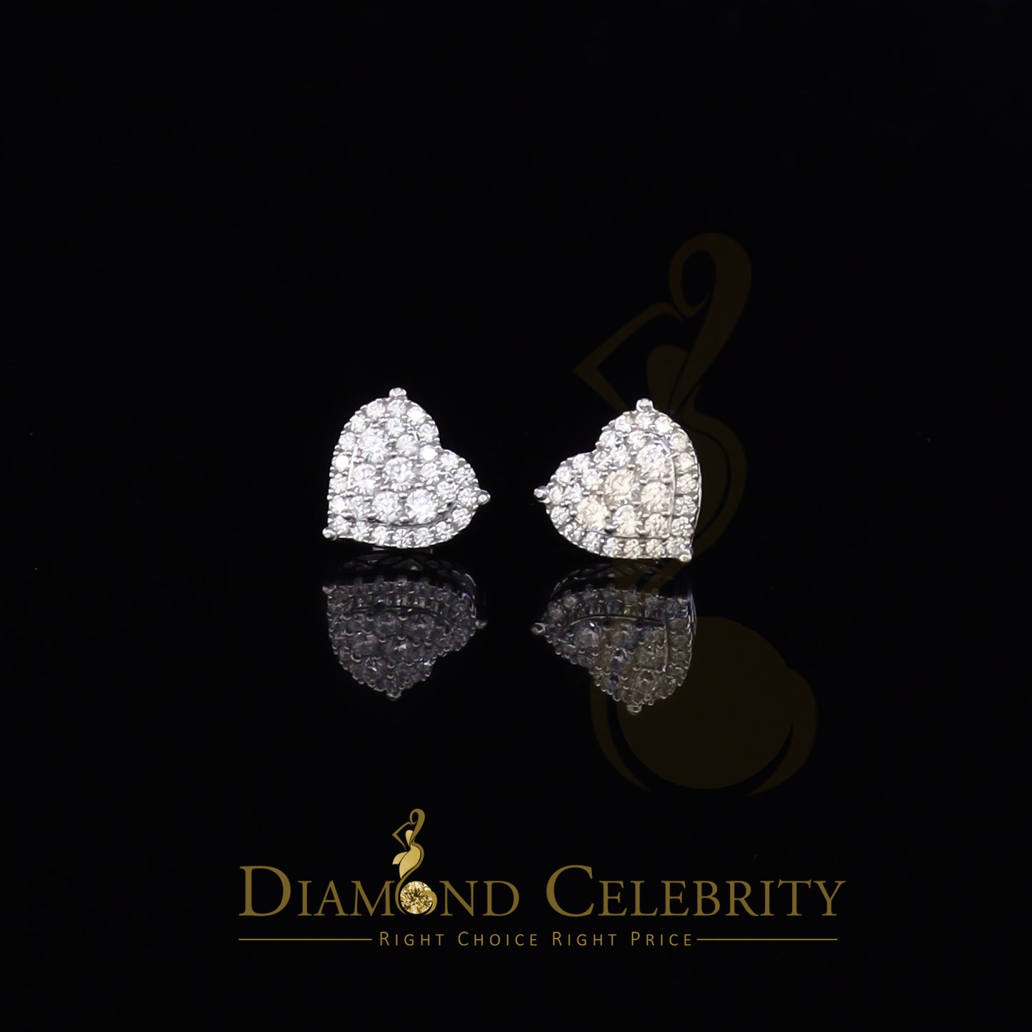 DiamondCelebritees 925 Sterling White Silver 1.64ct Cubic Zirconia Heart Women's Stud Earrings