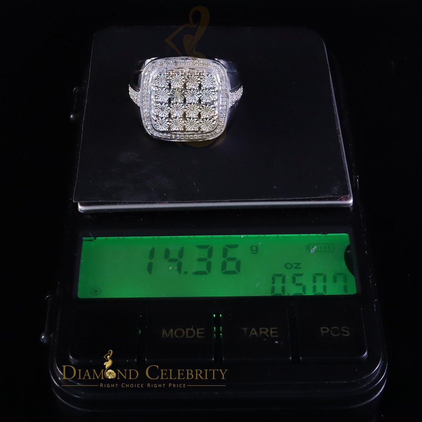 DiamondCelebritees Trendy Big Mirage set Real Diamond 0.50ct White Silver Square Mens Ring Size 10