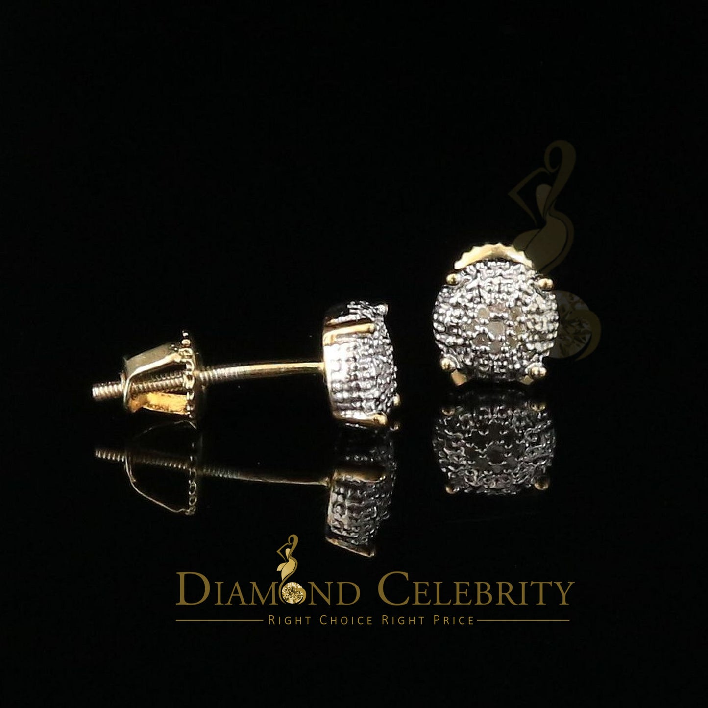 DiamondCelebritees 0.05ct Real Diamond 925 Sterling Silver Yellow For Men's & Women's Round Earring