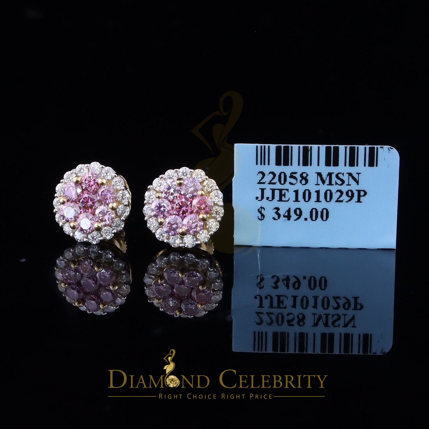 DiamondCelebritees Men's/Women's 925 Silver Yellow 1.33ct VVS D Pink Moissanite Round Stud Earrings