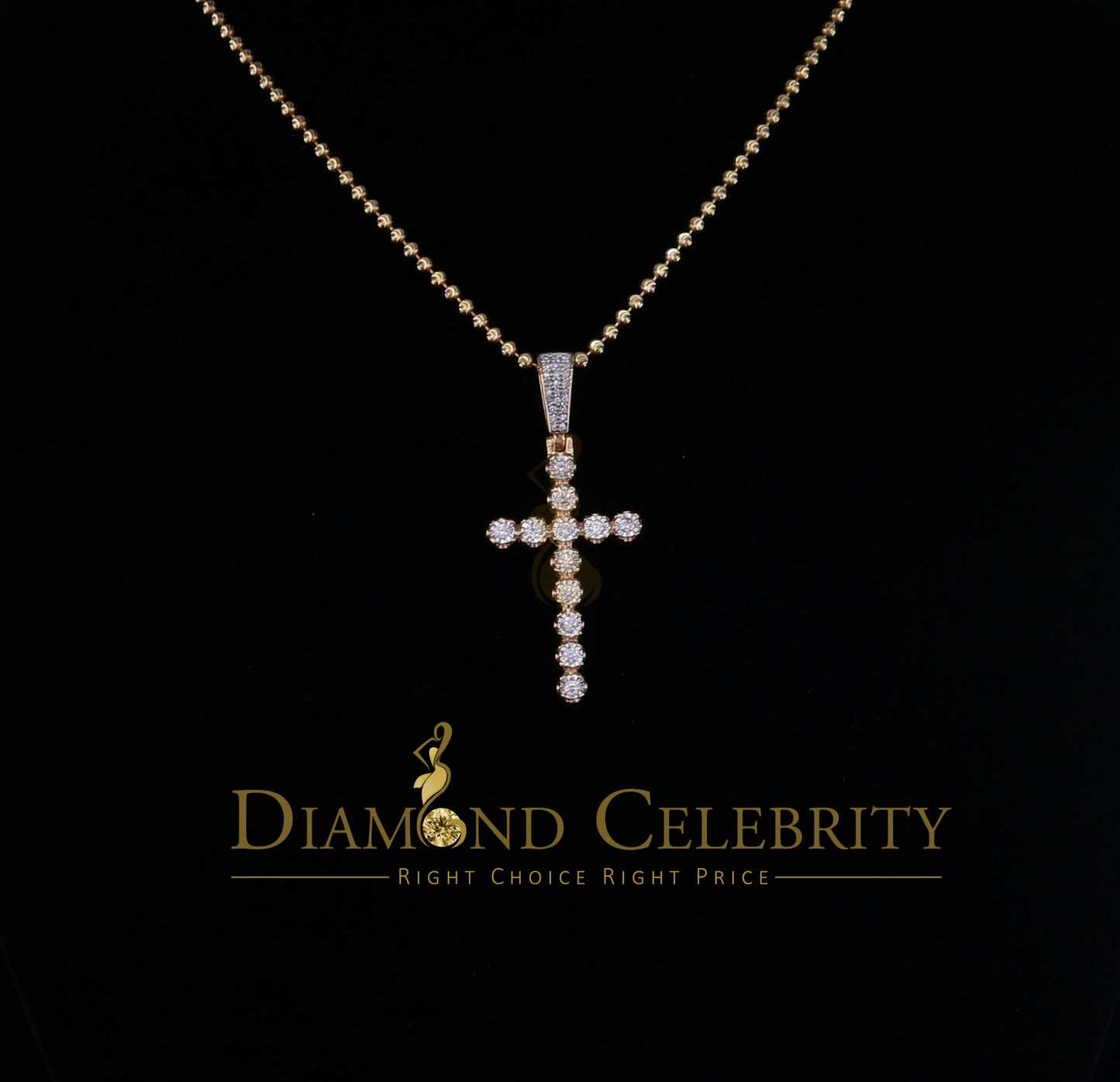 DiamondCelebritees Real 0.50ct Diamond Sterling Silver CROSS Charm Fashion Necklace Yellow Pendant