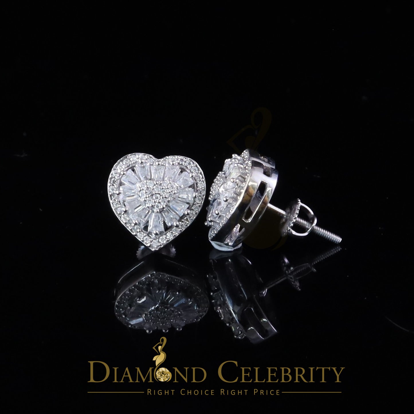 Diamondcelebritees White Heart 925 Silver 1.00ct VVS 'D' Moissanite Stud Earring Men's/Womens