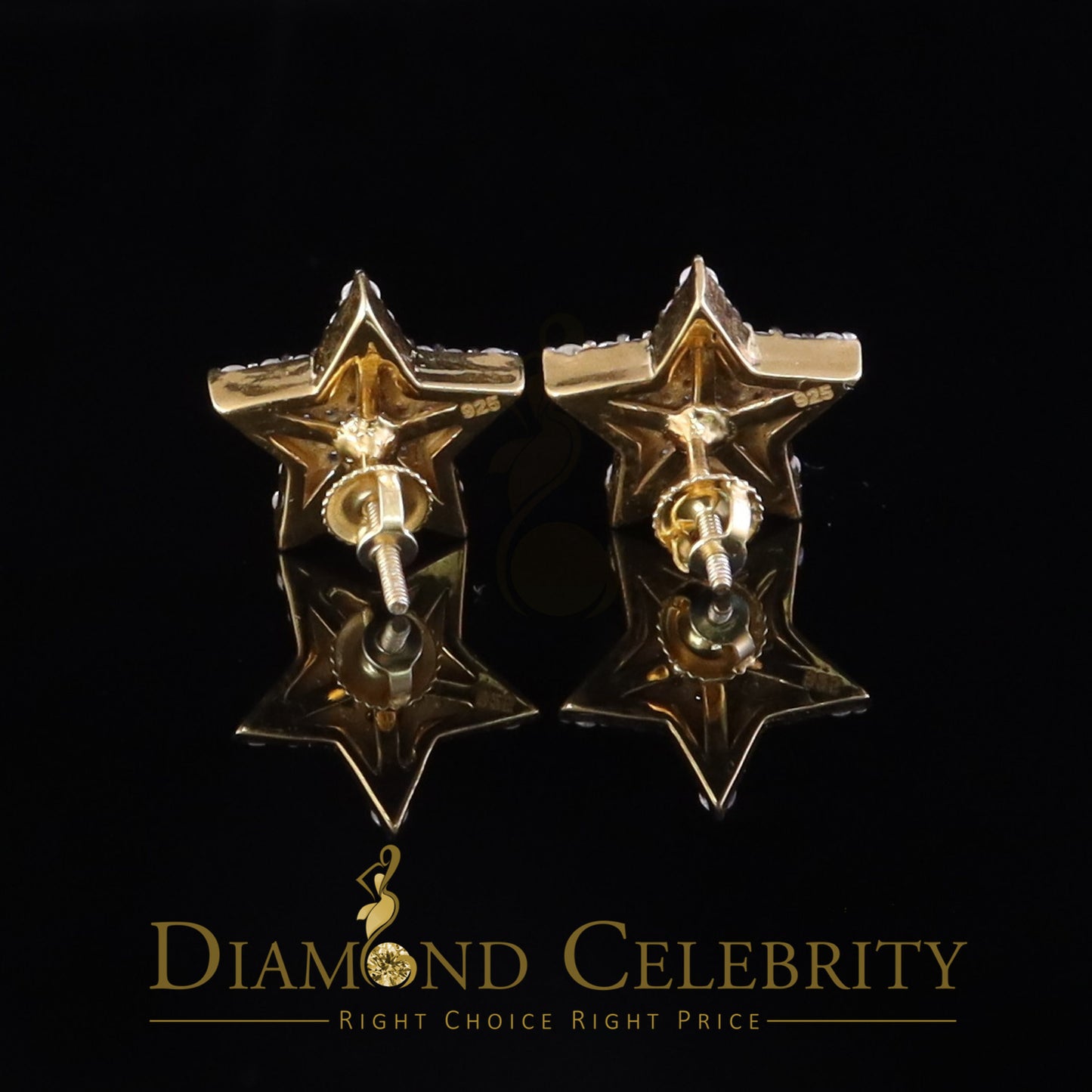 DiamondCelebritees 925 Yellow Silver 1.00ct VVS 'D' Moissanite Star Stud Earring Men's/Womens