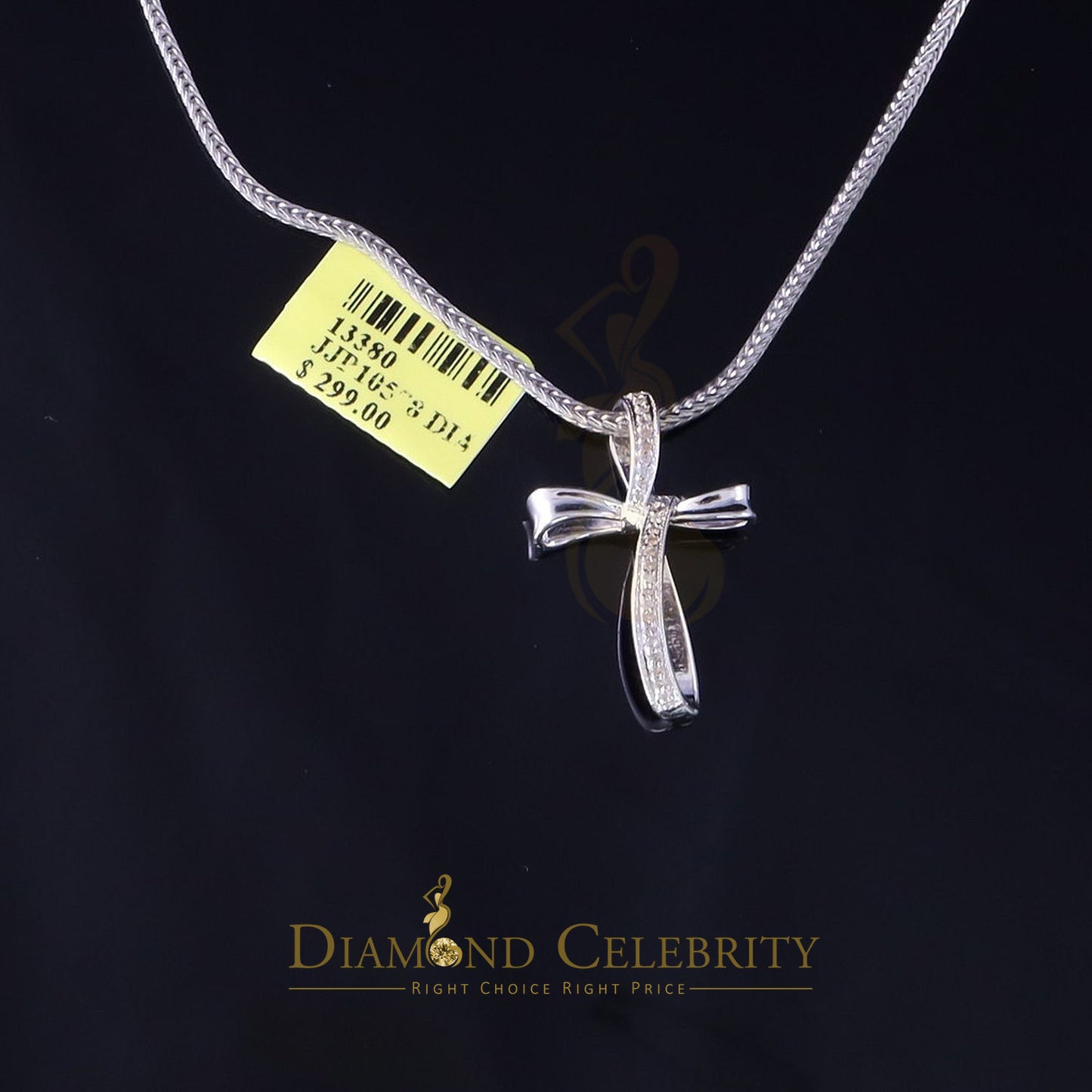DiamondCelebritees Real 0.07ct Diamond Sterling Silver White Cross Pendant