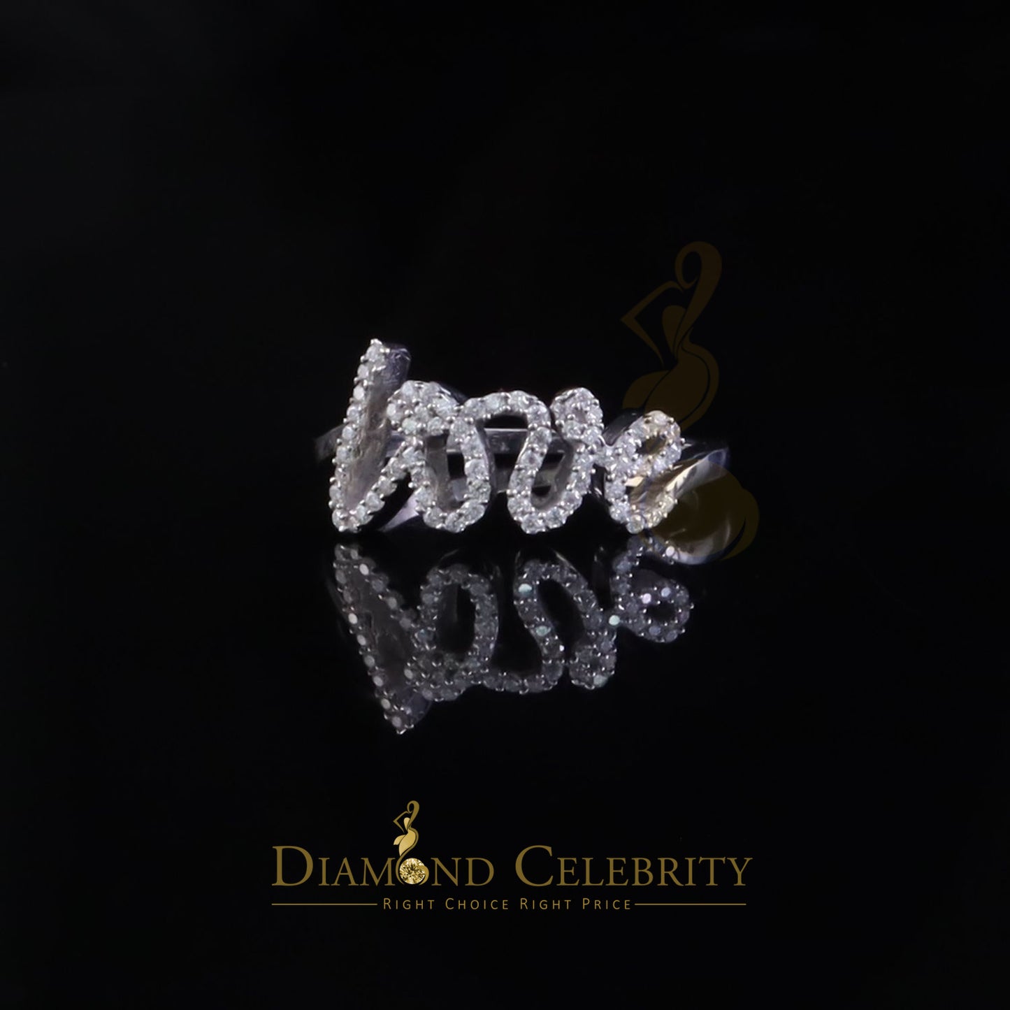DiamondCelebritees 'Love' Rings SZ 7 for Women White 925 Sterling Silver 0.33ct VVS 'D' Moissanite