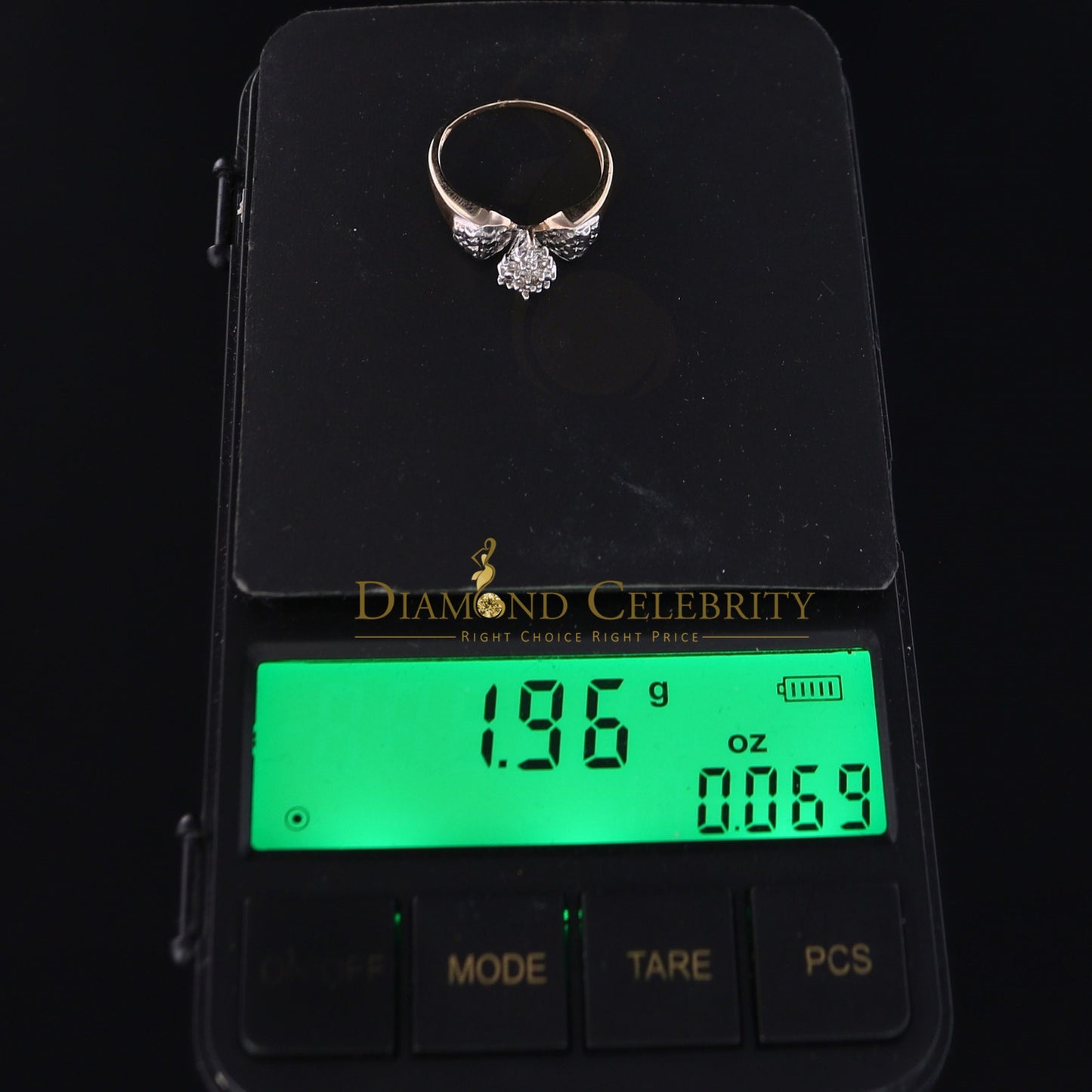 DiamondCelebritees Real 10 kt Yellow Gold with 0.02 CT Real Diamond Flower style Ring Size 6.5