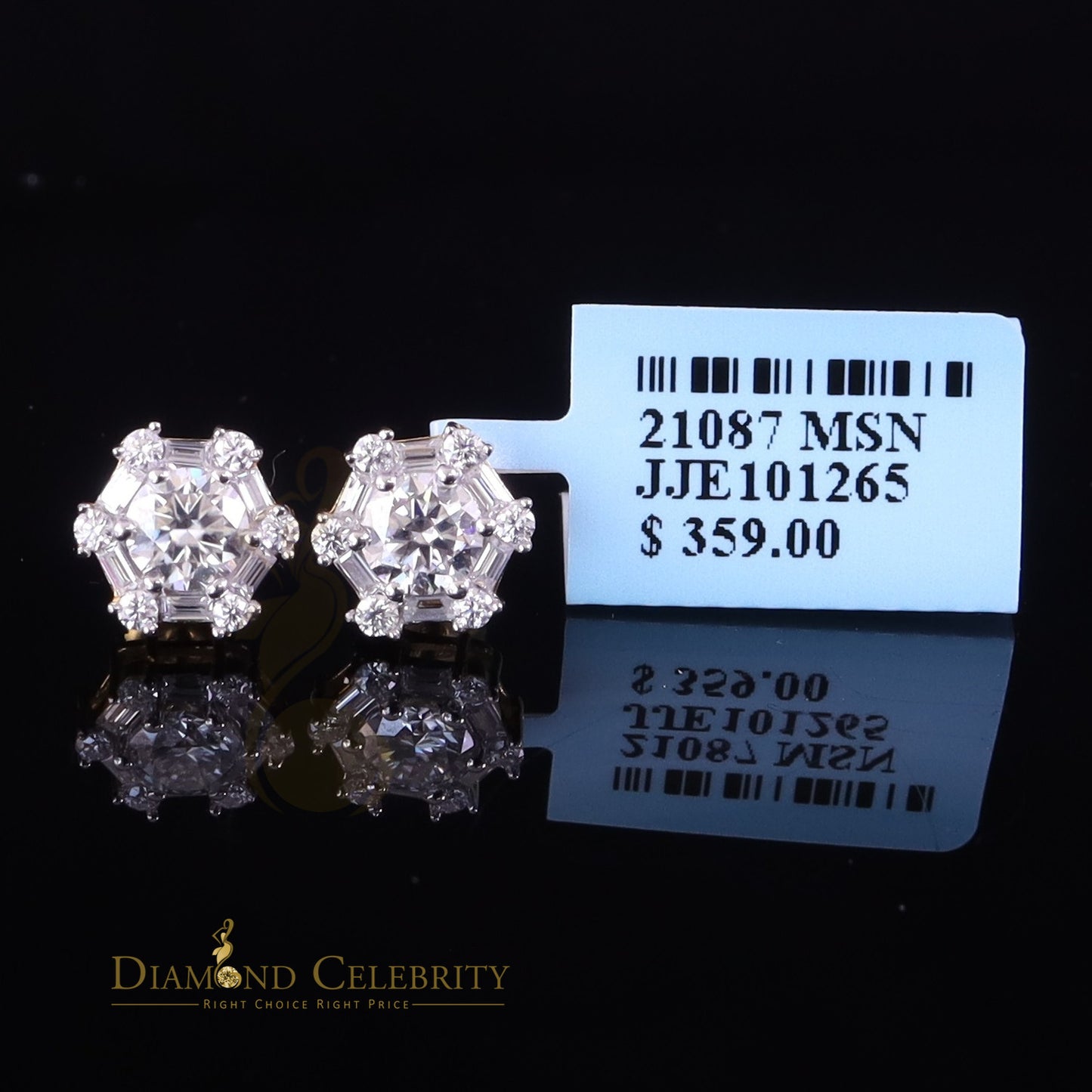 DiamondCelebritees Men's/Womens 925 Silver Yellow 1.50ct VVS 'D'Moissanite Hexagon Stud Earrings
