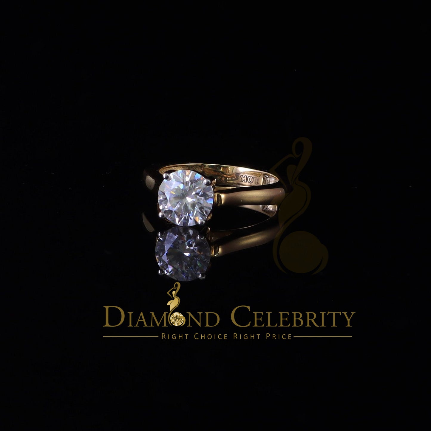 King Of Blings 10K Yellow Gold 2.00CT VVS'FL' D clr Round Solitaire Moissonite Womens Ring S/7