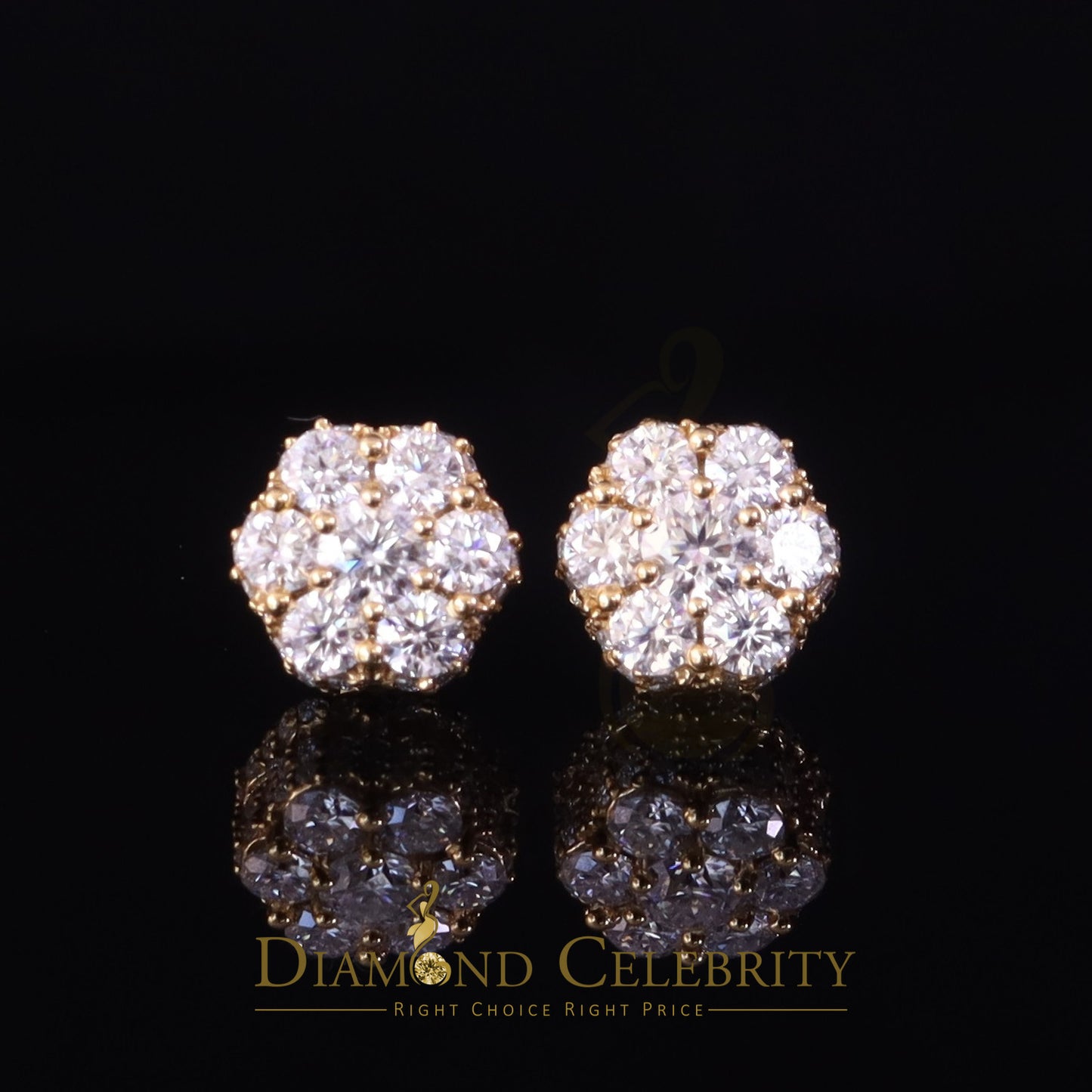 DiamondCelebritees Men's/Women's 925 Silver Yellow 2.00ct VVS 'D' Moissanite Floral Stud Earrings