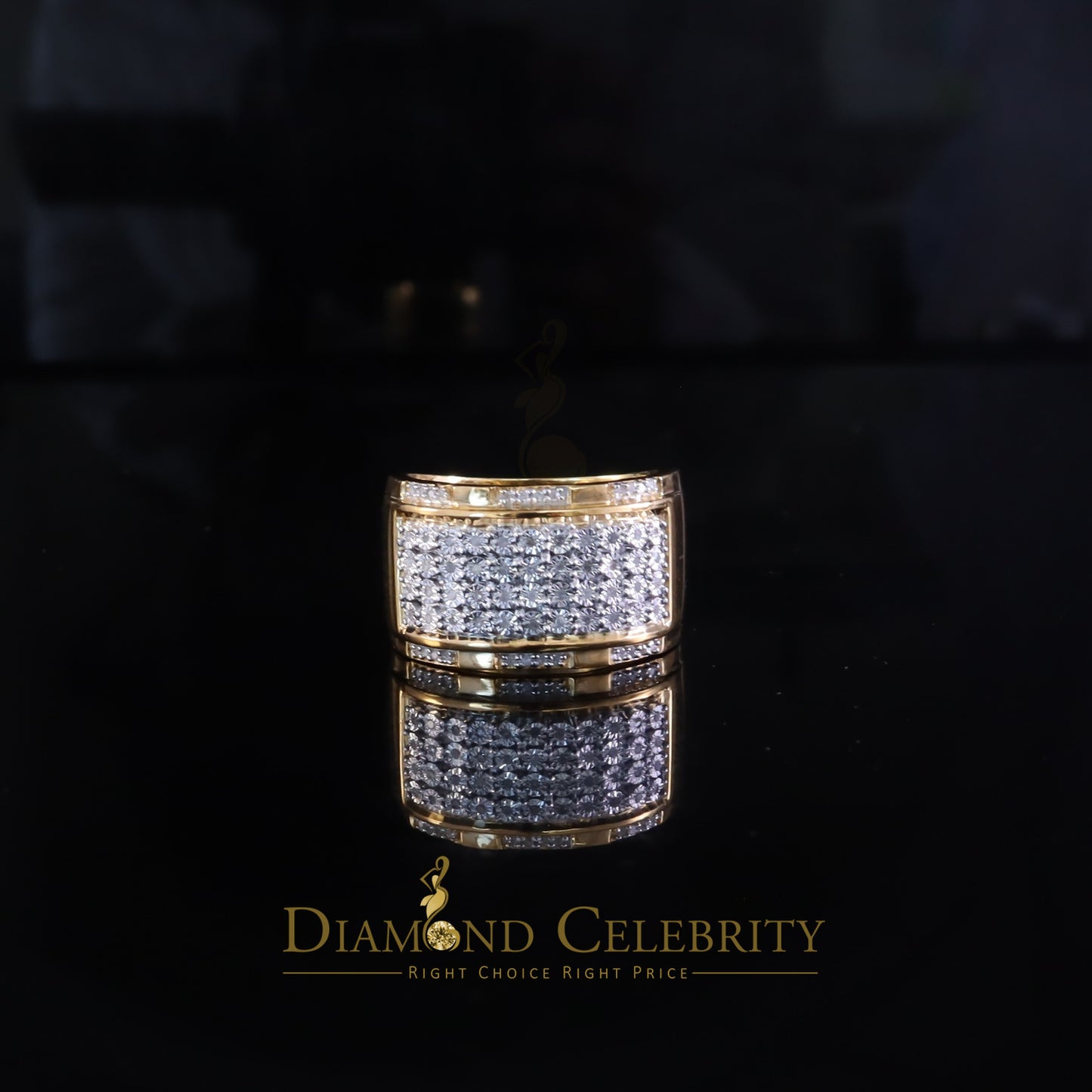 DiamondCelebritees Big 0.25ct Real Diamond 925 Yellow Miracle set Silver Wide Men's Band Ring SZ10