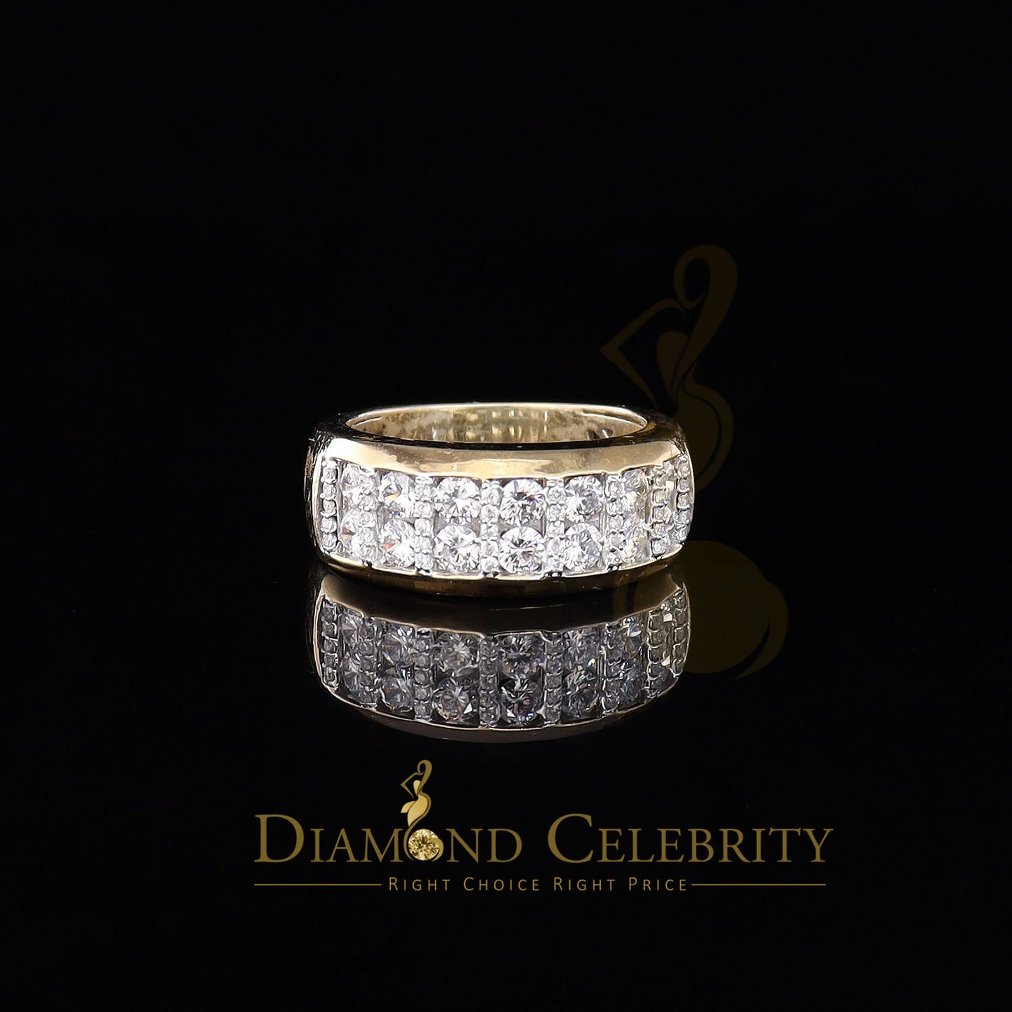 DiamondCelebritees 925 Sterling Yellow Silver With Cubic Zirconia 3.0ct Ring Men's Band Sz 10.5