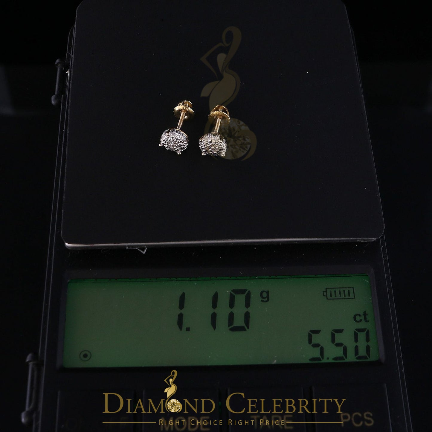 DiamondCelebritees 0.05ct Real Diamond 925 Sterling Silver Yellow For Men's & Women's Round Earring